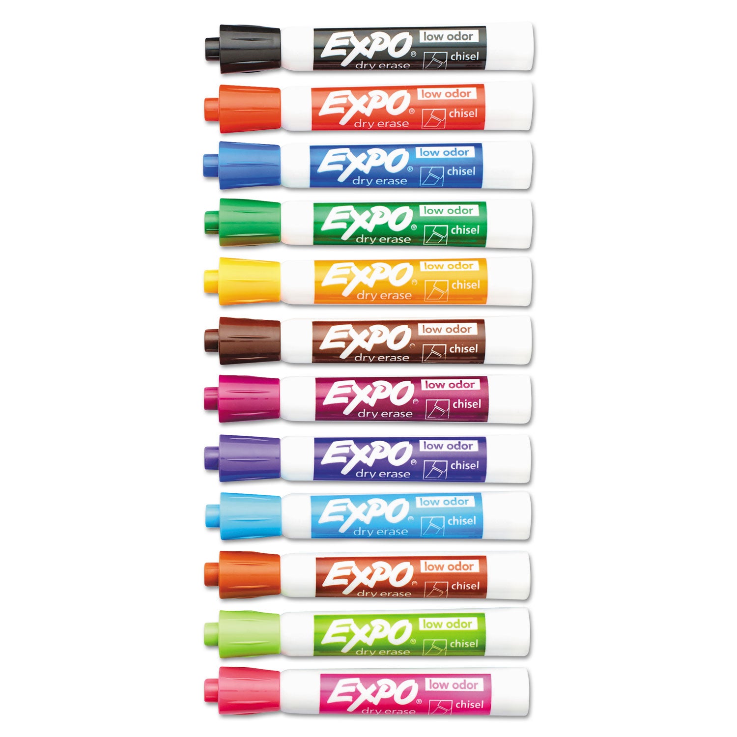 EXPO® Low-Odor Dry-Erase Marker, Broad Chisel Tip, Assorted Colors, 12/Set