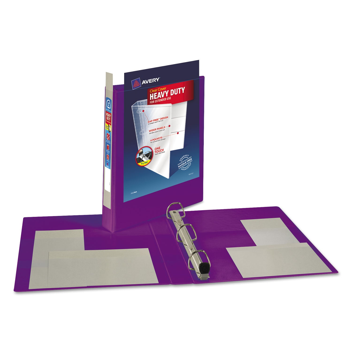 Avery® Heavy-Duty View Binder with DuraHinge and One Touch EZD Rings, 3 Rings, 1" Capacity, 11 x 8.5, Purple