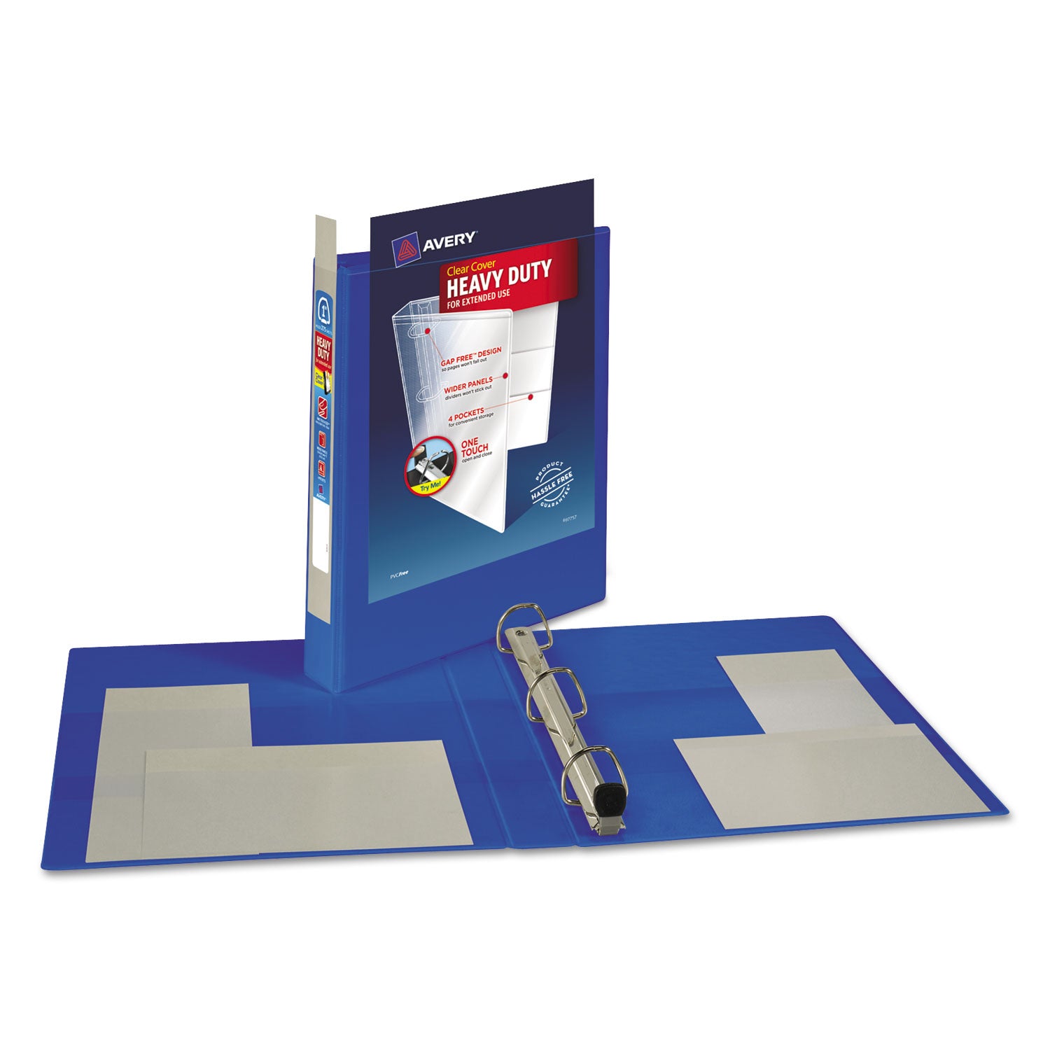 Avery® Heavy-Duty View Binder with DuraHinge and One Touch EZD Rings, 3 Rings, 1" Capacity, 11 x 8.5, Pacific Blue