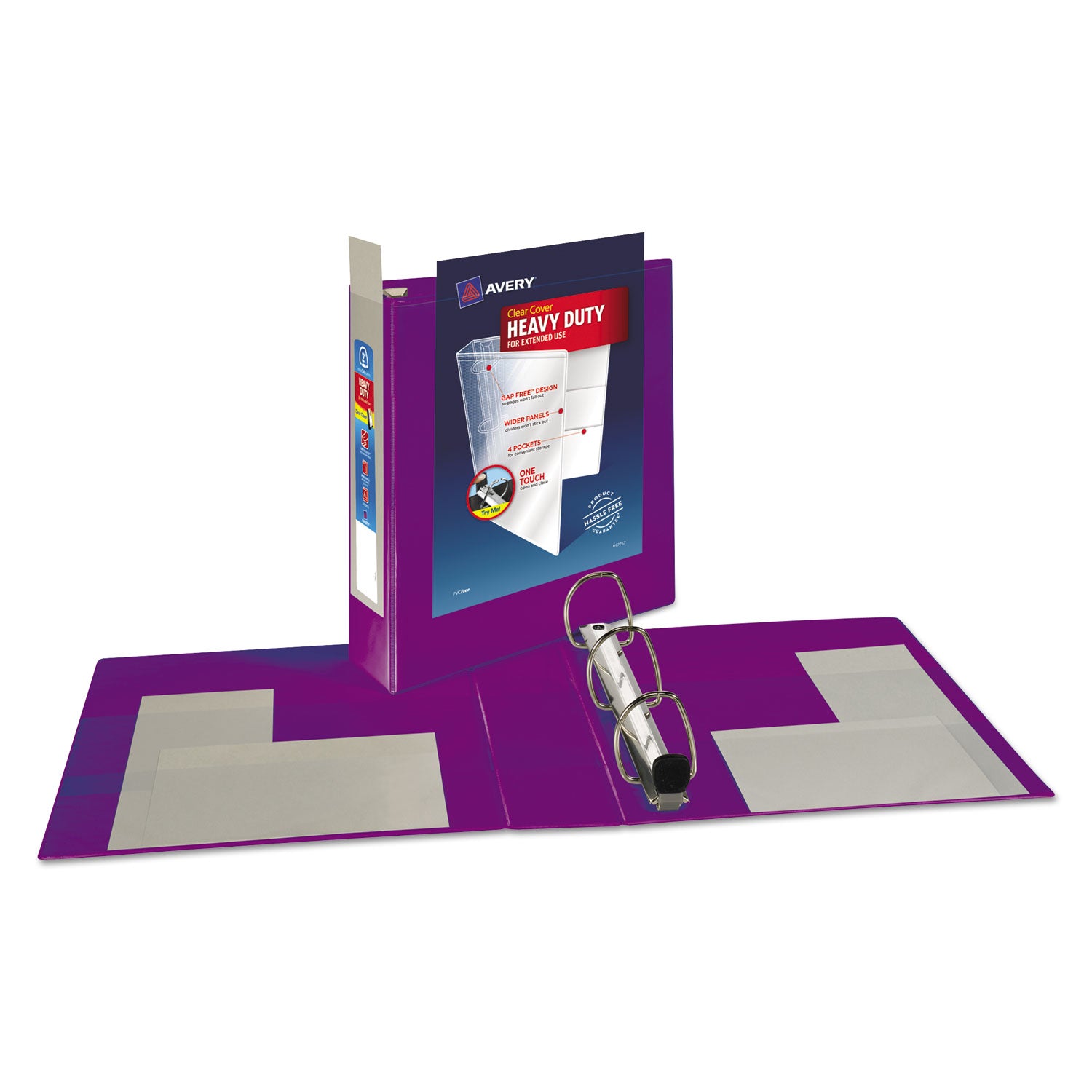 Avery® Heavy-Duty View Binder with DuraHinge and One Touch EZD Rings, 3 Rings, 2" Capacity, 11 x 8.5, Purple