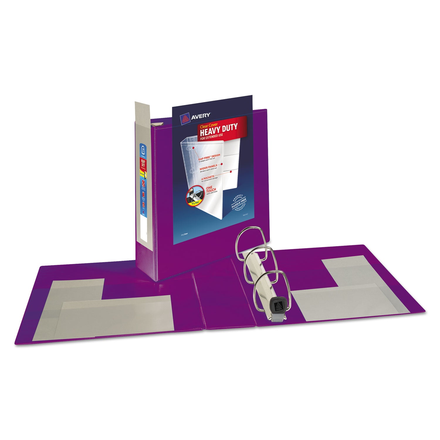 Avery® Heavy-Duty View Binder with DuraHinge and Locking One Touch EZD Rings, 3 Rings, 3" Capacity, 11 x 8.5, Purple