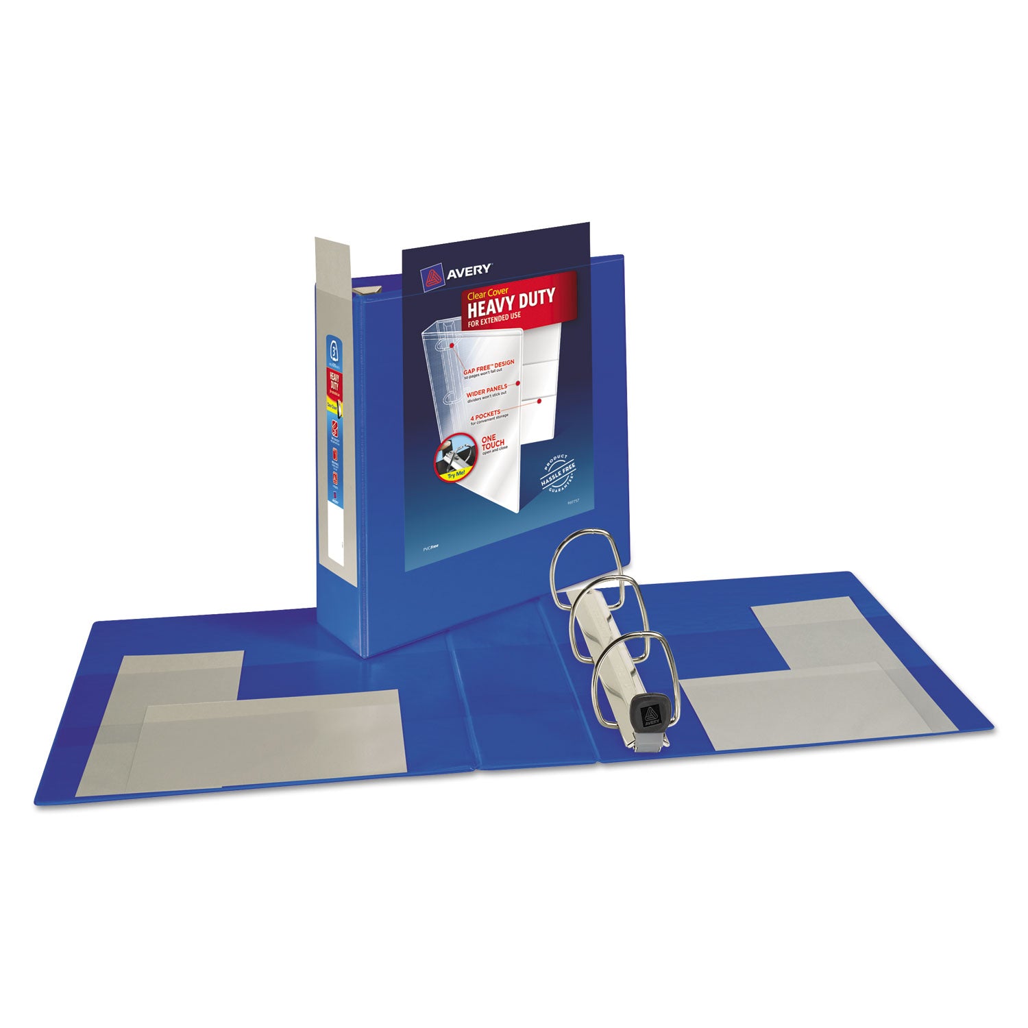 Avery® Heavy-Duty View Binder with DuraHinge and Locking One Touch EZD Rings, 3 Rings, 3" Capacity, 11 x 8.5, Pacific Blue