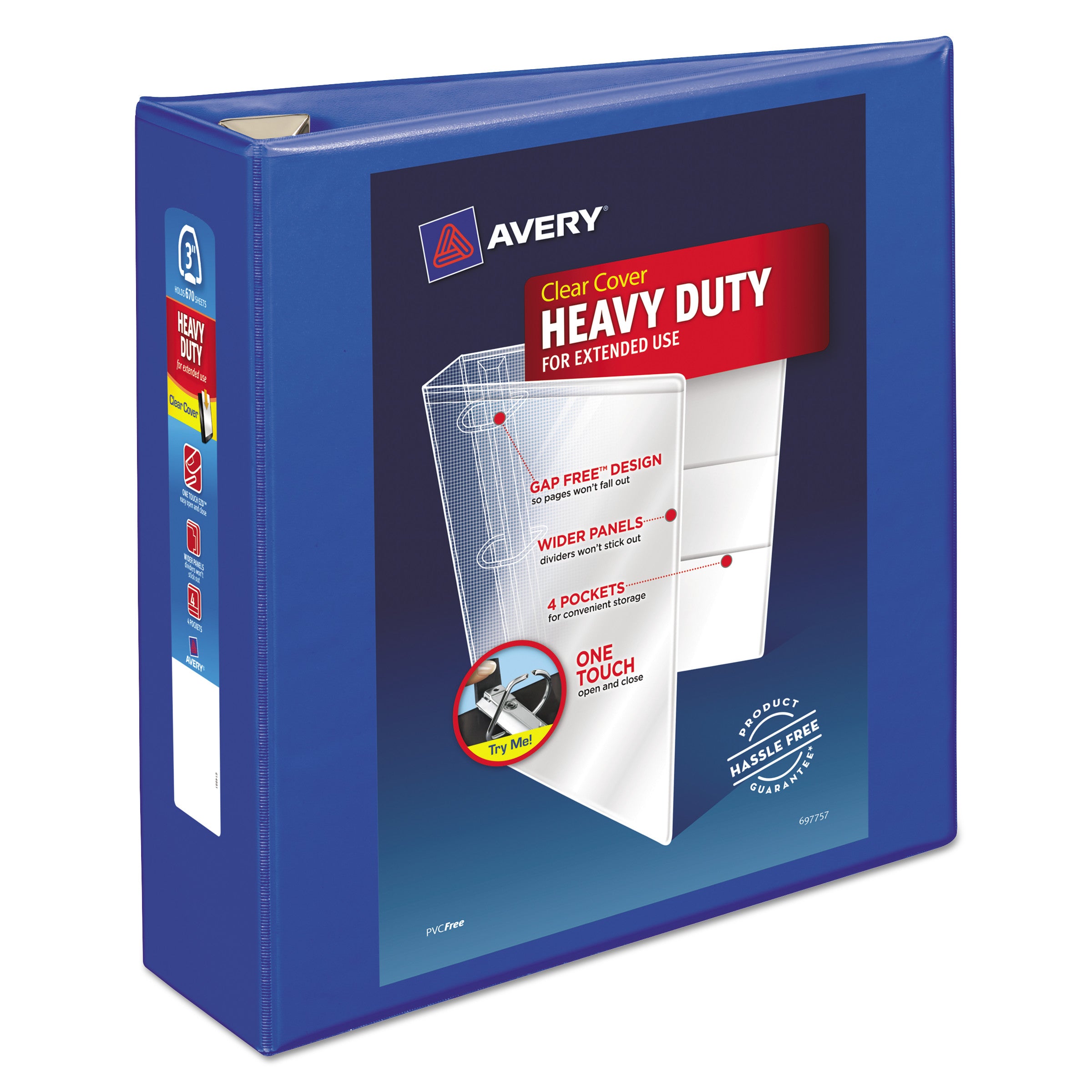 Heavy-Duty View Binder with DuraHinge and Locking One Touch EZD Rings, 3 Rings, 3" Capacity, 11 x 8.5, Pacific Blue