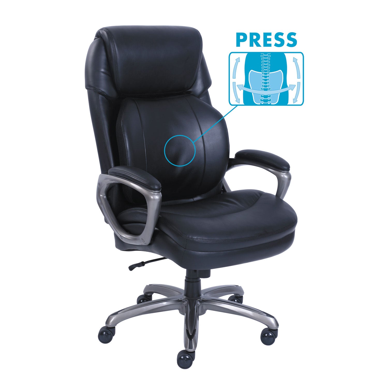 SertaPedic® Cosset Big and Tall Executive Chair, Supports Up to 400 lb, 19" to 22" Seat Height, Black Seat/Back, Slate Base