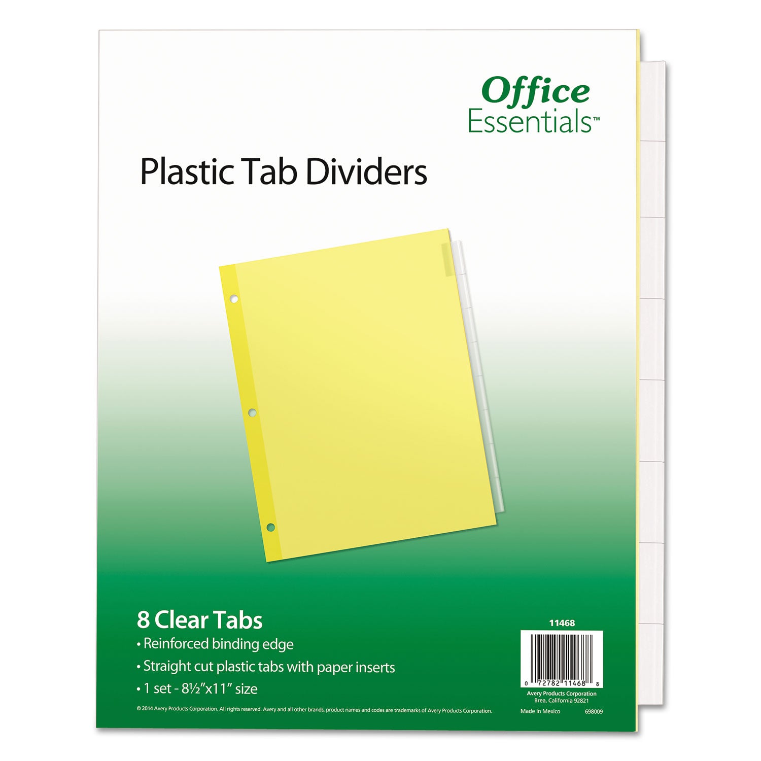 Plastic Insertable Dividers, 8-Tab, 11 x 8.5, Clear Tabs, 1 Set