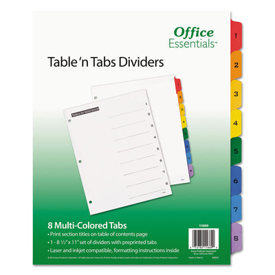Table 'n Tabs Dividers, 8-Tab, 1 to 8, 11 x 8.5, White, Assorted Tabs, 1 Set Flipcost Flipcost