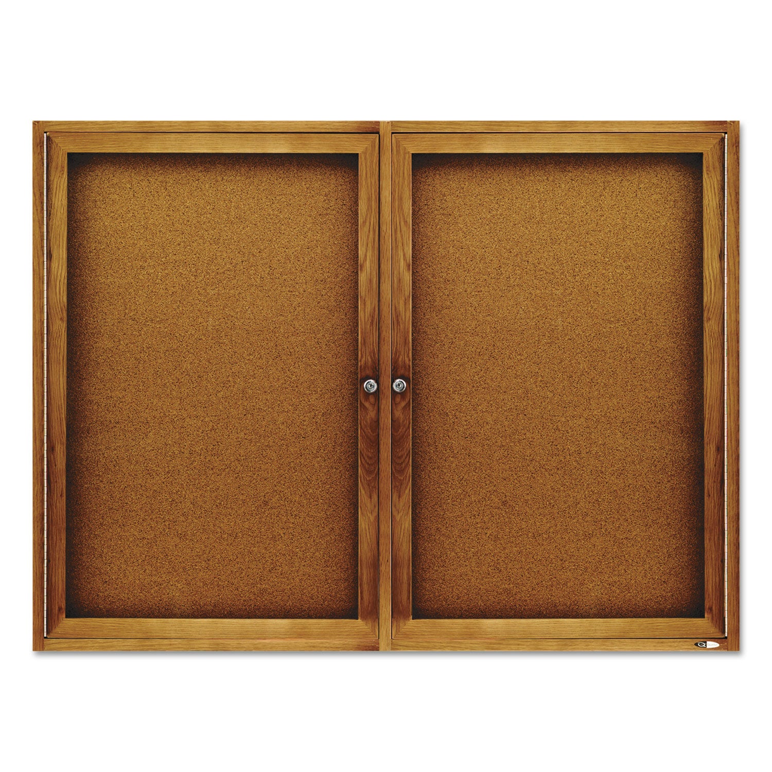 Quartet® Enclosed Indoor Cork Bulletin Board with Two Hinged Doors, 48 x 36, Tan Surface, Oak Fiberboard Frame