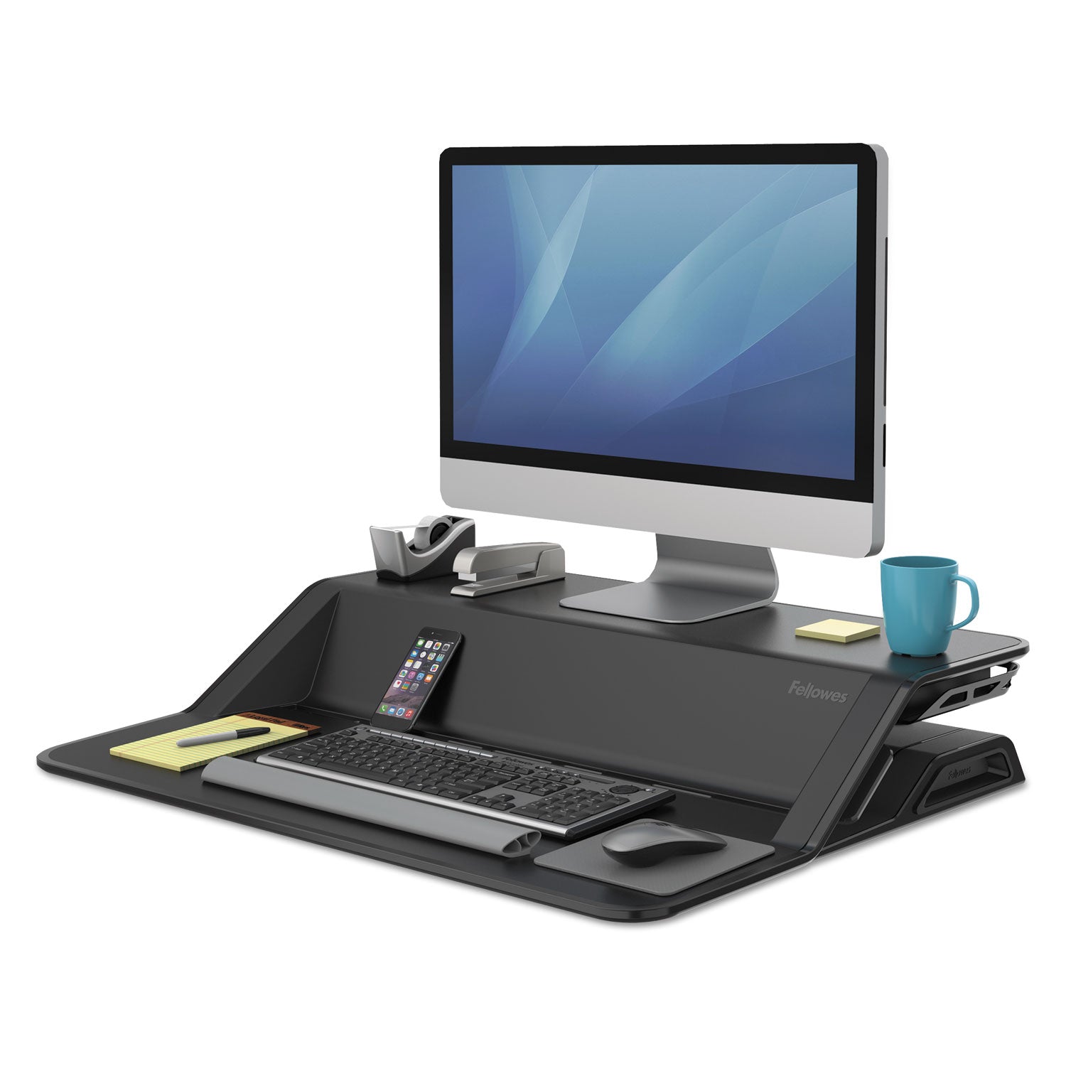 Fellowes® Lotus Sit-Stands Workstation, 32.75" x 24.25" x 5.5" to 22.5", Black