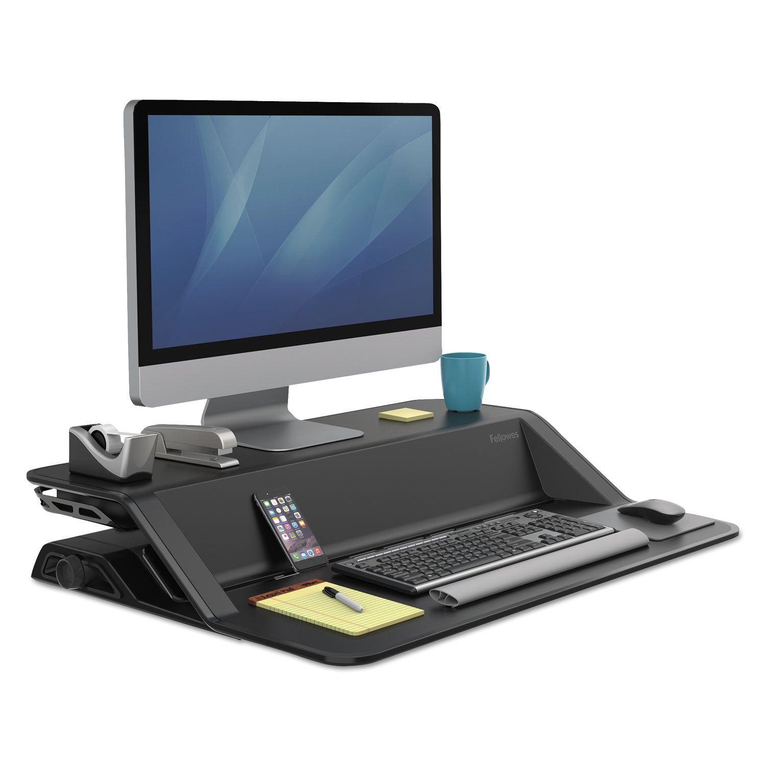 Fellowes® Lotus Sit-Stands Workstation, 32.75" x 24.25" x 5.5" to 22.5", Black