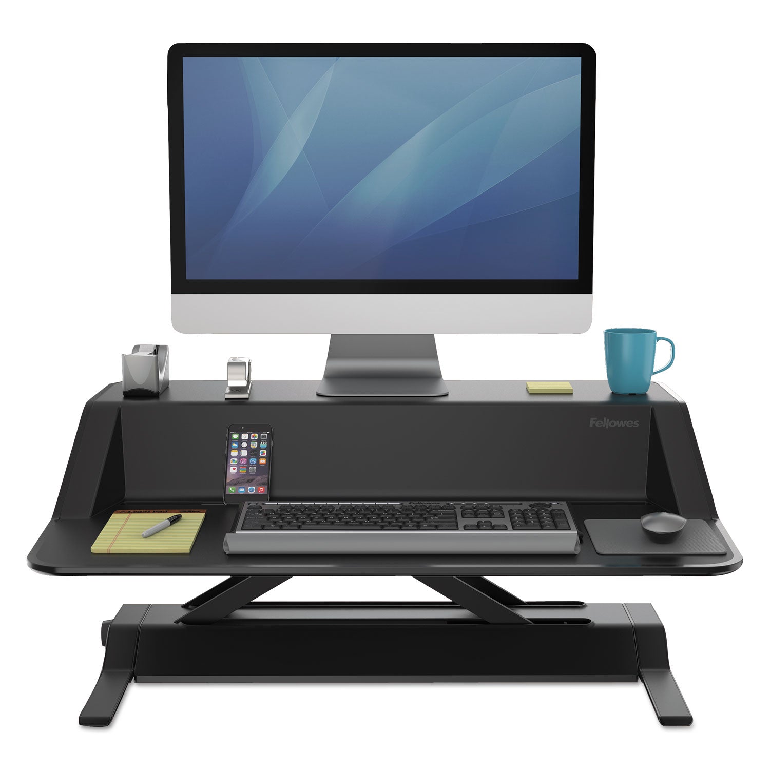 Fellowes® Lotus Sit-Stands Workstation, 32.75" x 24.25" x 5.5" to 22.5", Black