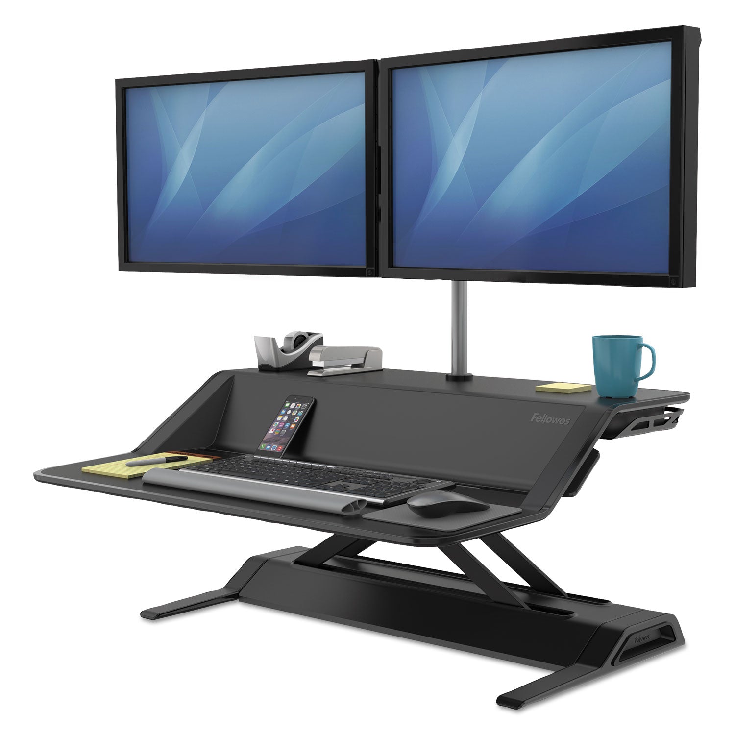 Fellowes® Lotus Sit-Stands Workstation, 32.75" x 24.25" x 5.5" to 22.5", Black