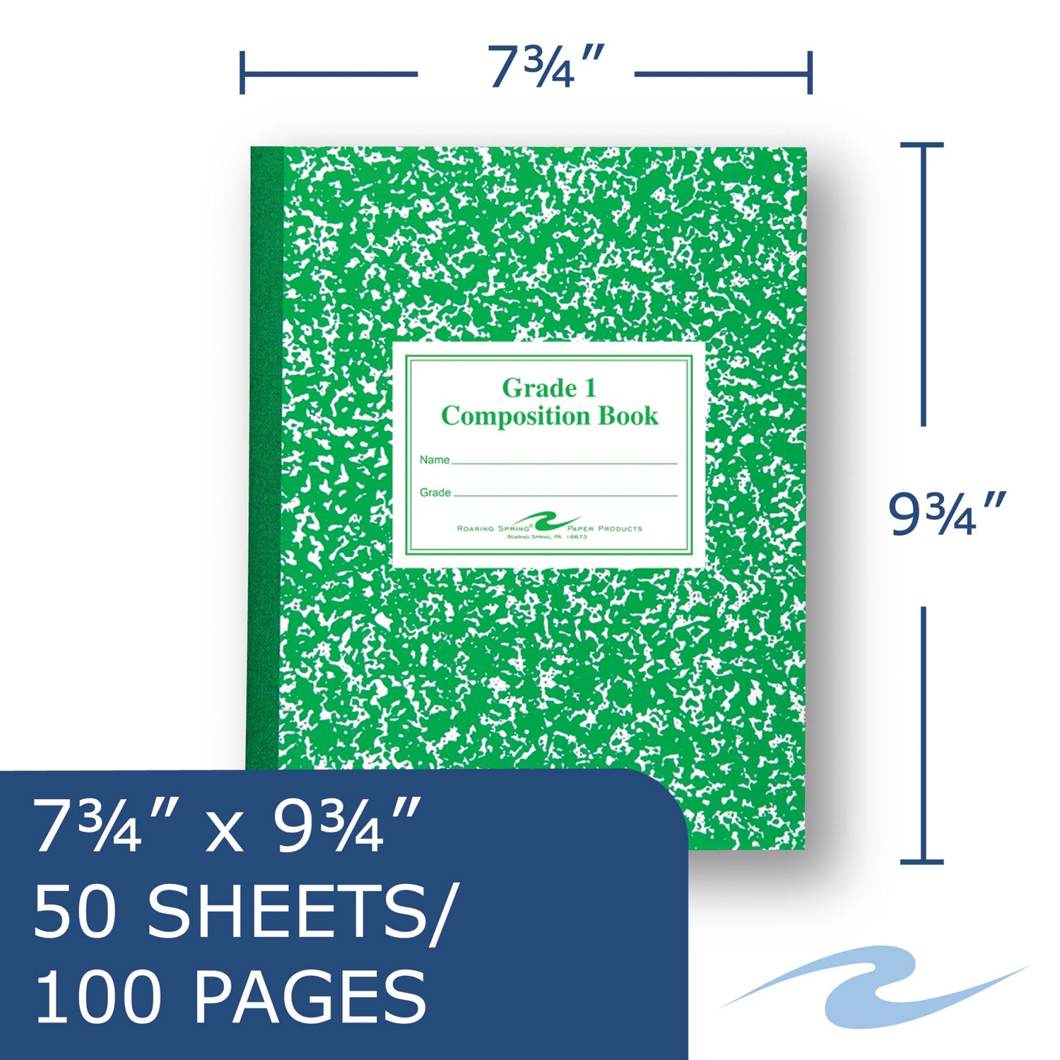 Roaring Spring® Grade School Ruled Composition Book, Grade 1 Manuscript Format, Green Cover, (50) 9.75 x 7.75 Sheets