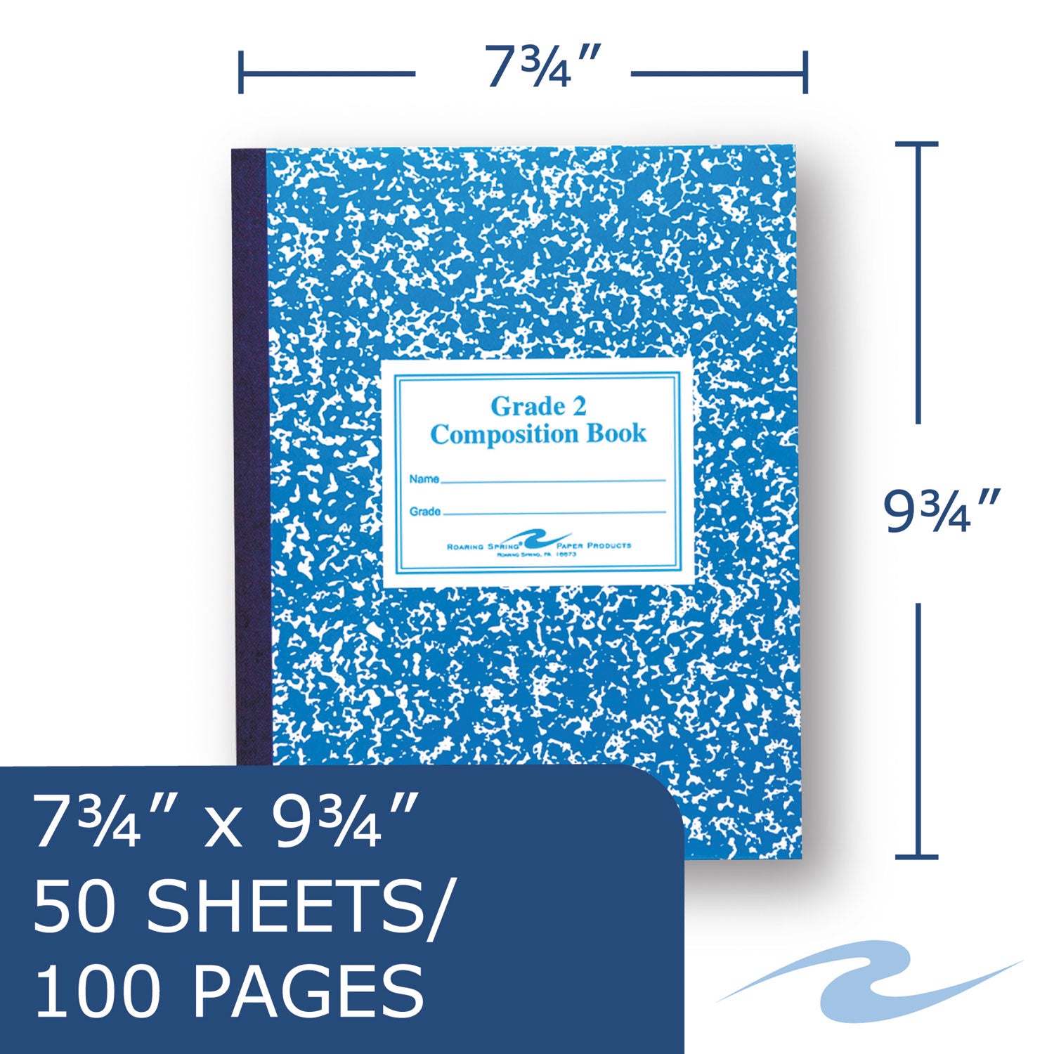 Grade School Ruled Composition Book, Grade 2 Manuscript Format, Blue Cover, (50) 9.75 x 7.75 Sheets Roaring Spring® Flipcost