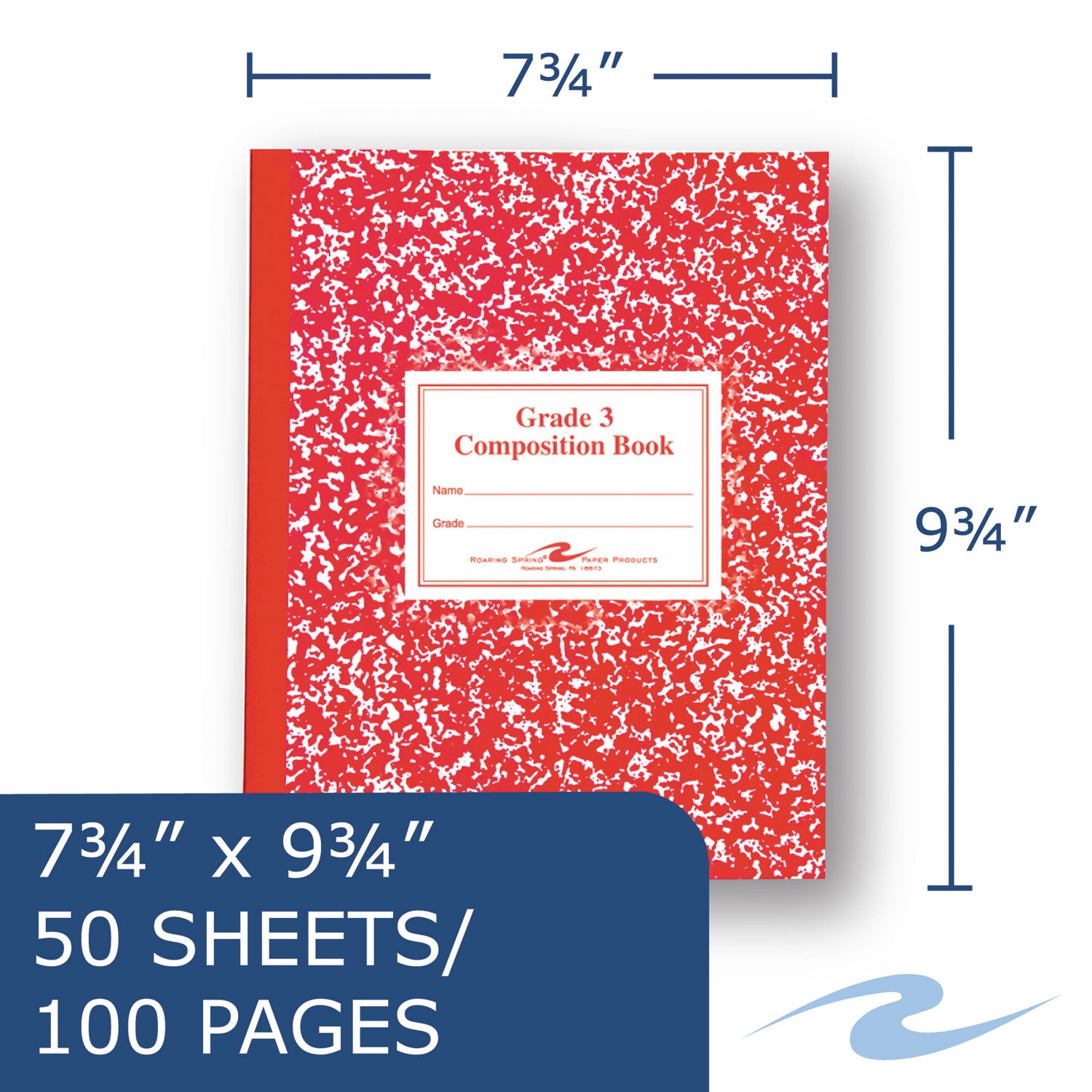 Roaring Spring® Grade School Ruled Composition Book, Grade 3 Manuscript Format, Red Cover, (50) 9.75 x 7.75 Sheets