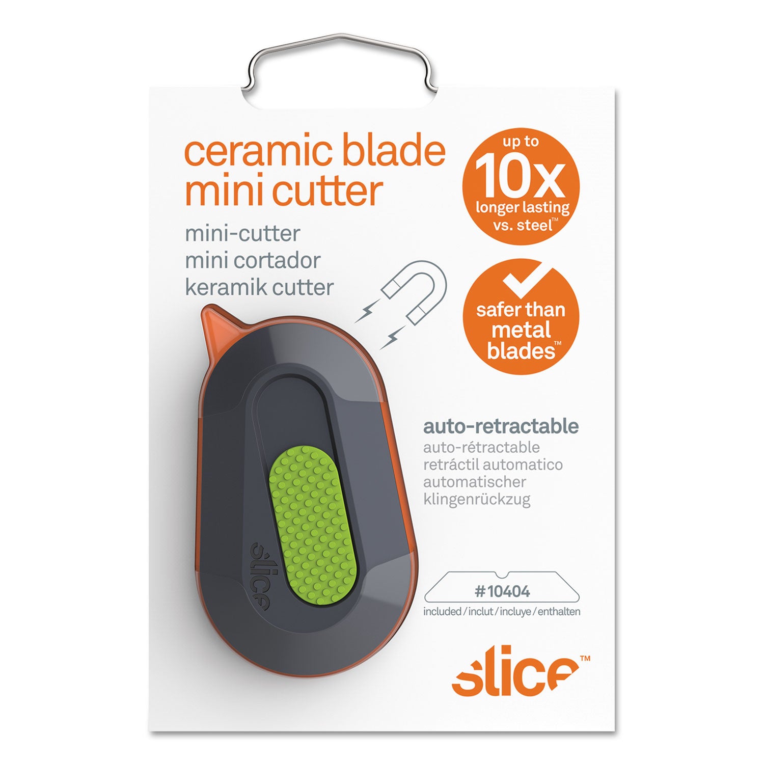 slice® Mini Cutters, Replaceable Double-Sided 1.29" Ceramic Zirconium Oxide Blade, 2.5" Nylon Handle, Gray/Green