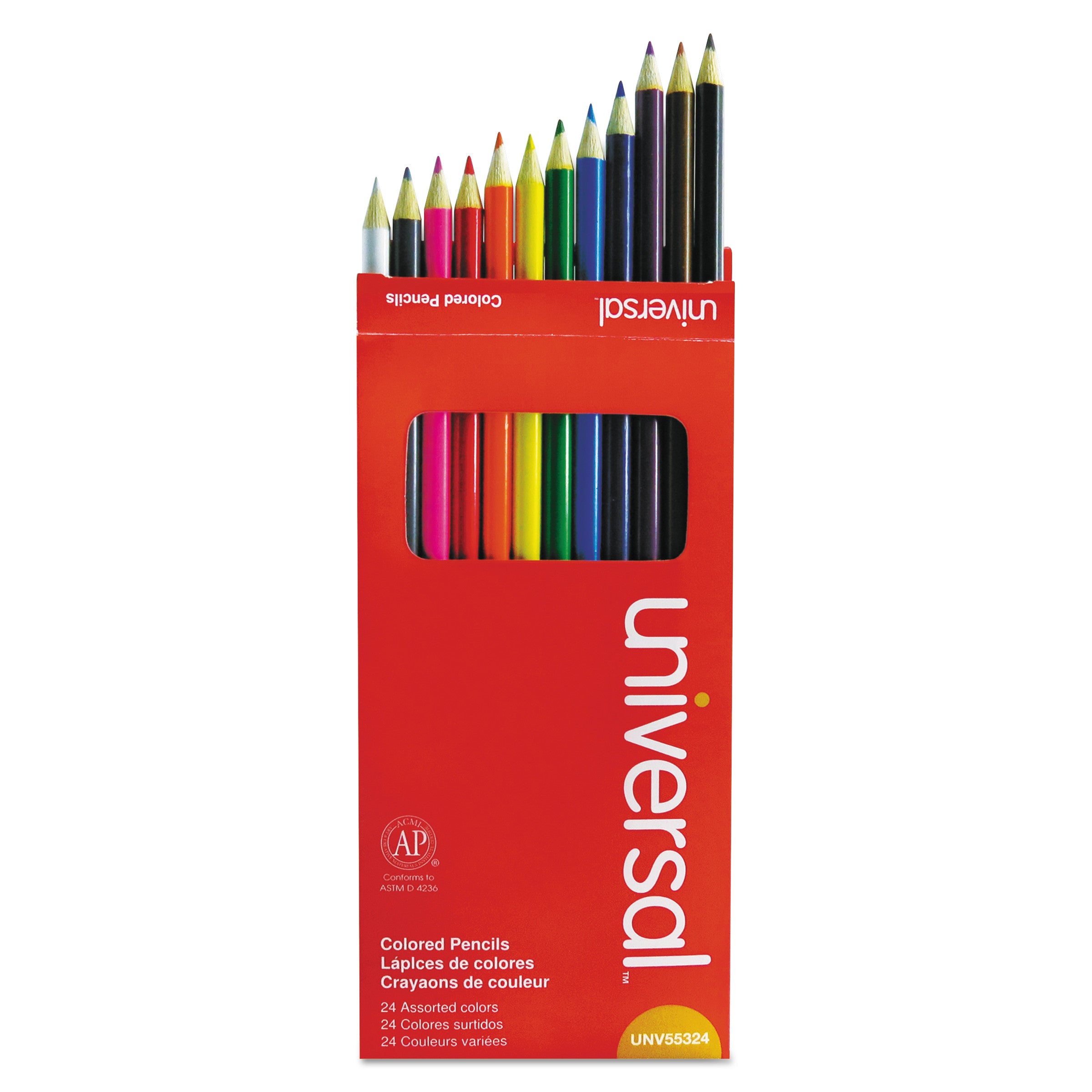 Universal™ Woodcase Colored Pencils, 3 mm, Assorted Lead and Barrel Colors, 24/Pack