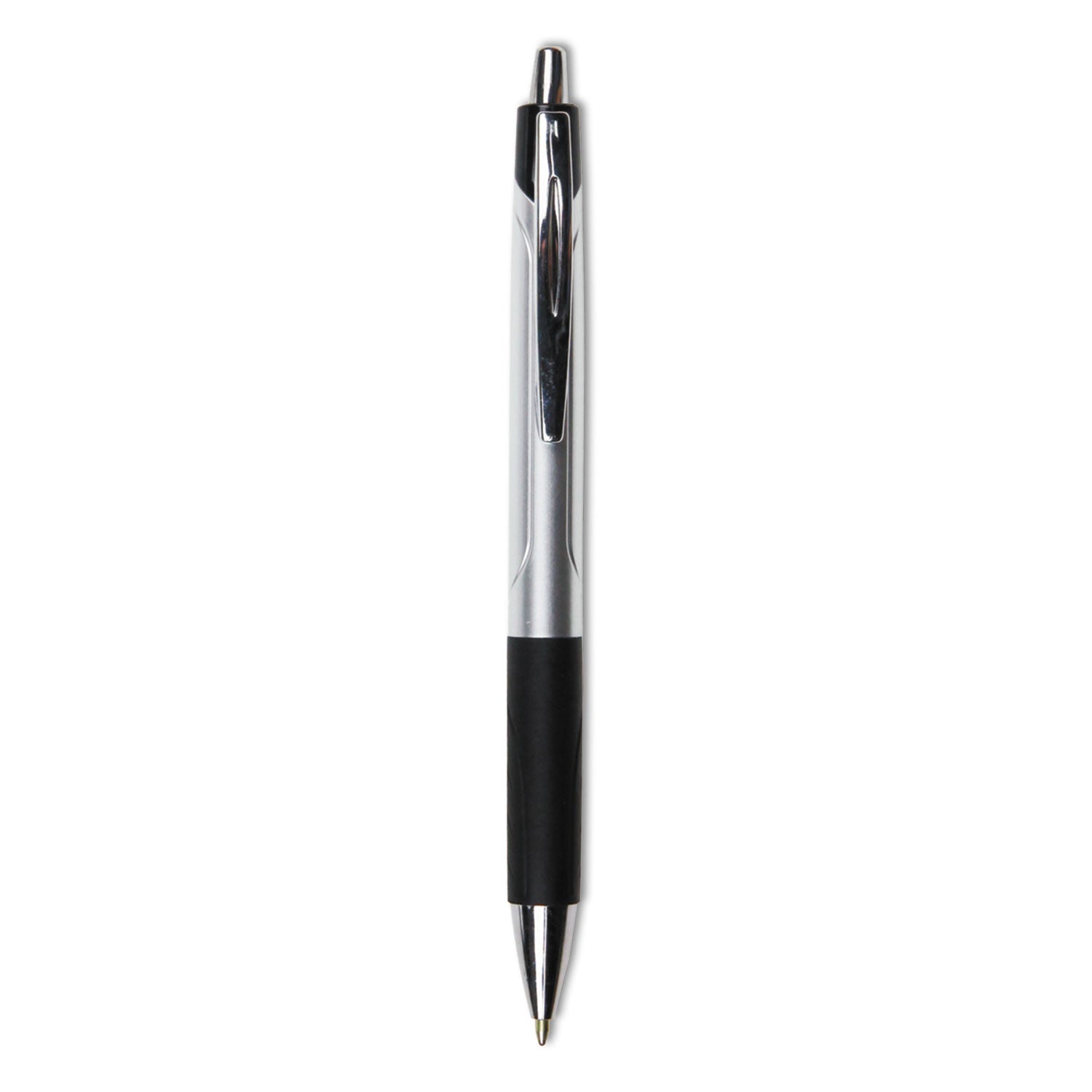 Universal™ Comfort Grip Ballpoint Pen, Retractable, Medium 1 mm, Black Ink, Silver/Black Barrel, Dozen