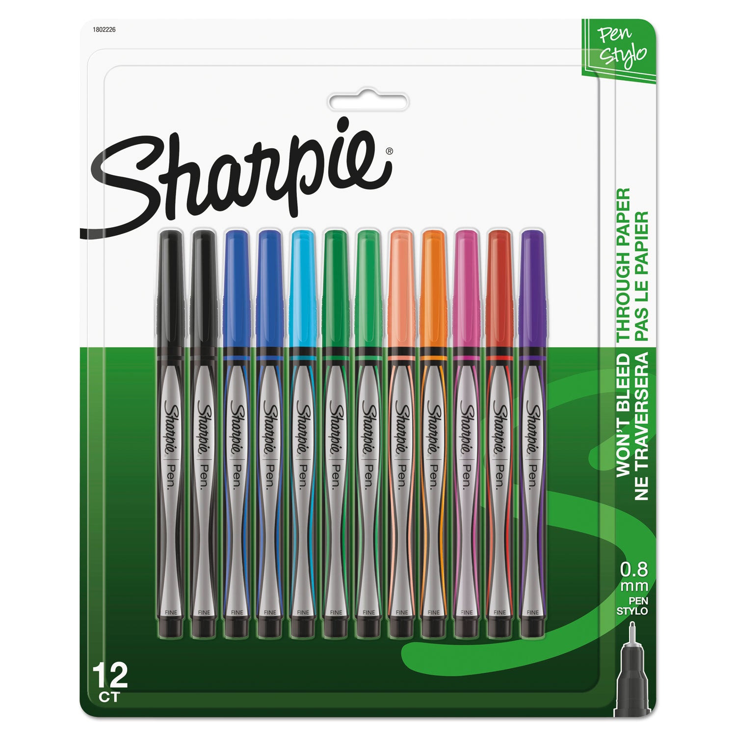 Water-Resistant Ink Porous Point Pen, Stick, Fine 0.4 mm, Assorted Ink and Barrel Colors, Dozen