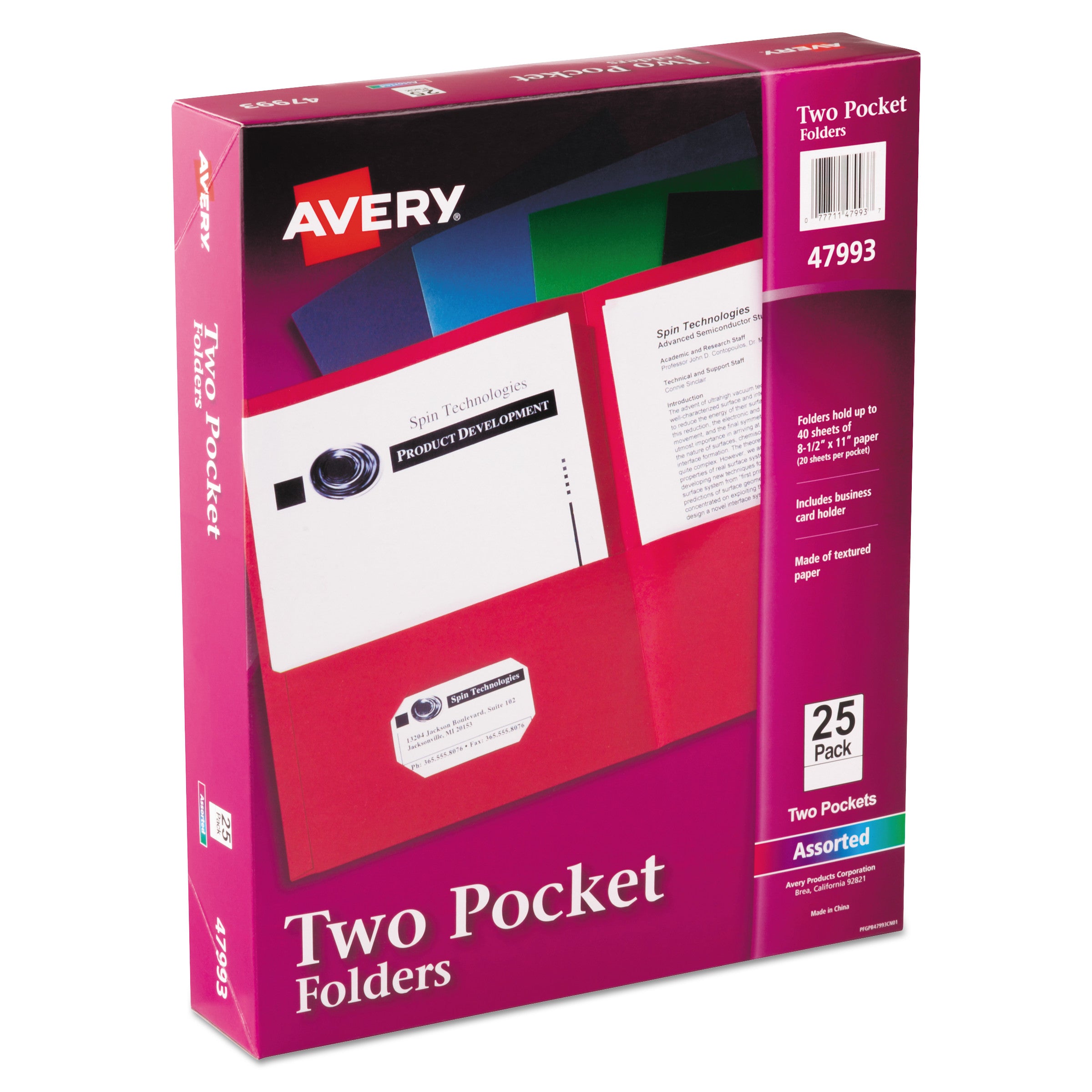 Two-Pocket Folder, 40-Sheet Capacity, 11 x 8.5, Assorted Colors, 25/Box