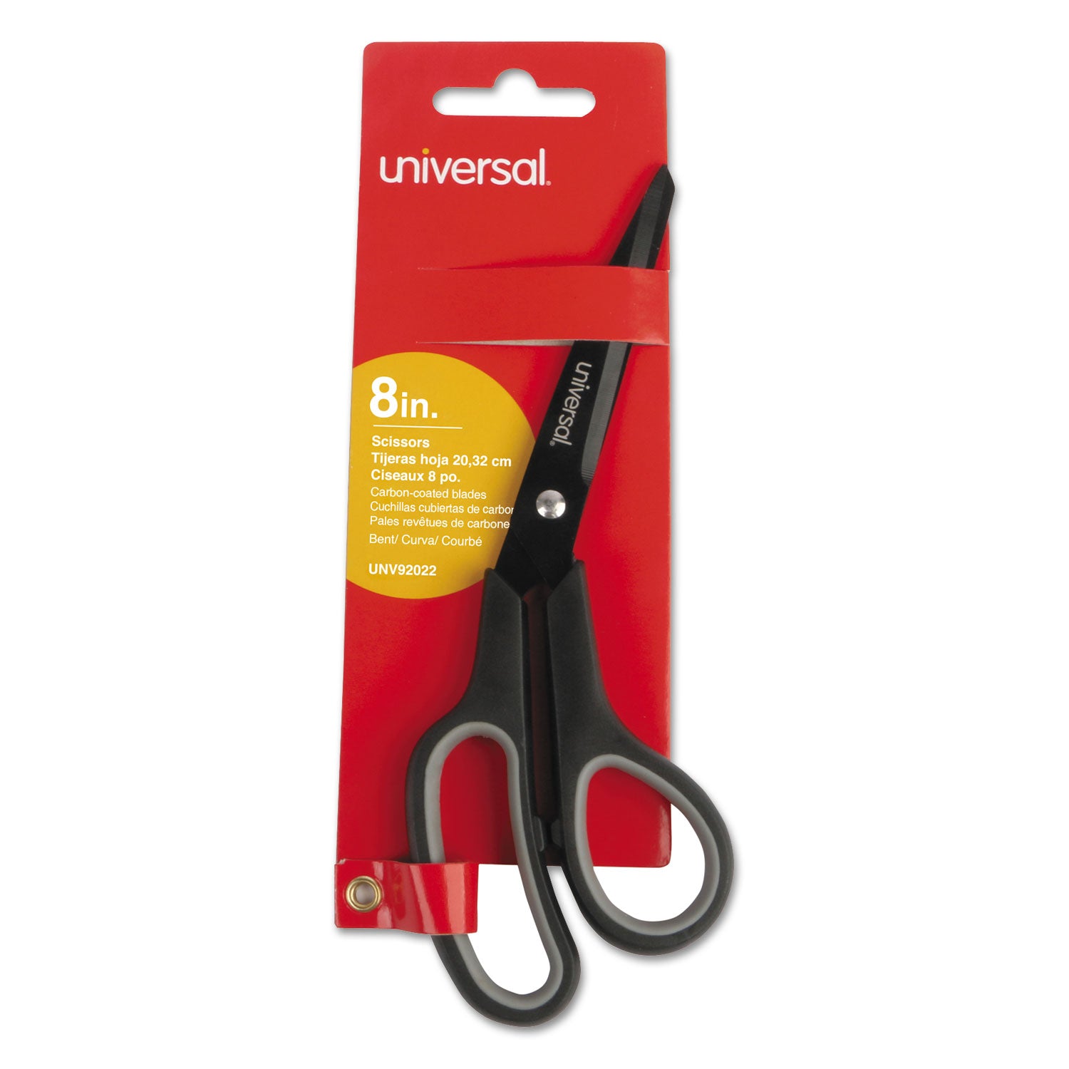 Universal® Industrial Carbon Blade Scissors, 8" Long, 3.5" Cut Length, Crane-Style Black/Gray Handle