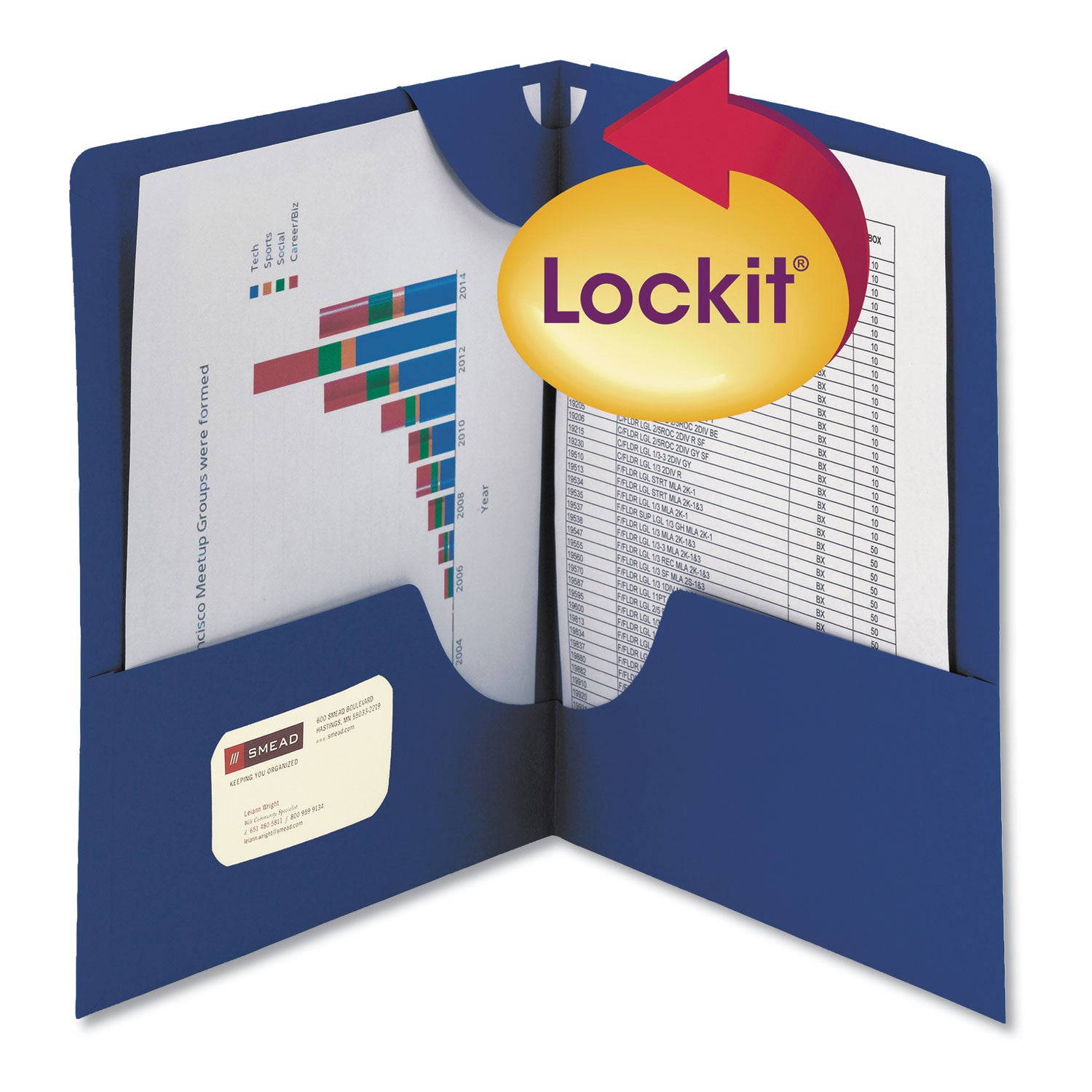 Smead™ Lockit Two-Pocket Folder, Textured Paper, 100-Sheet Capacity, 11 x 8.5, Dark Blue, 25/Box