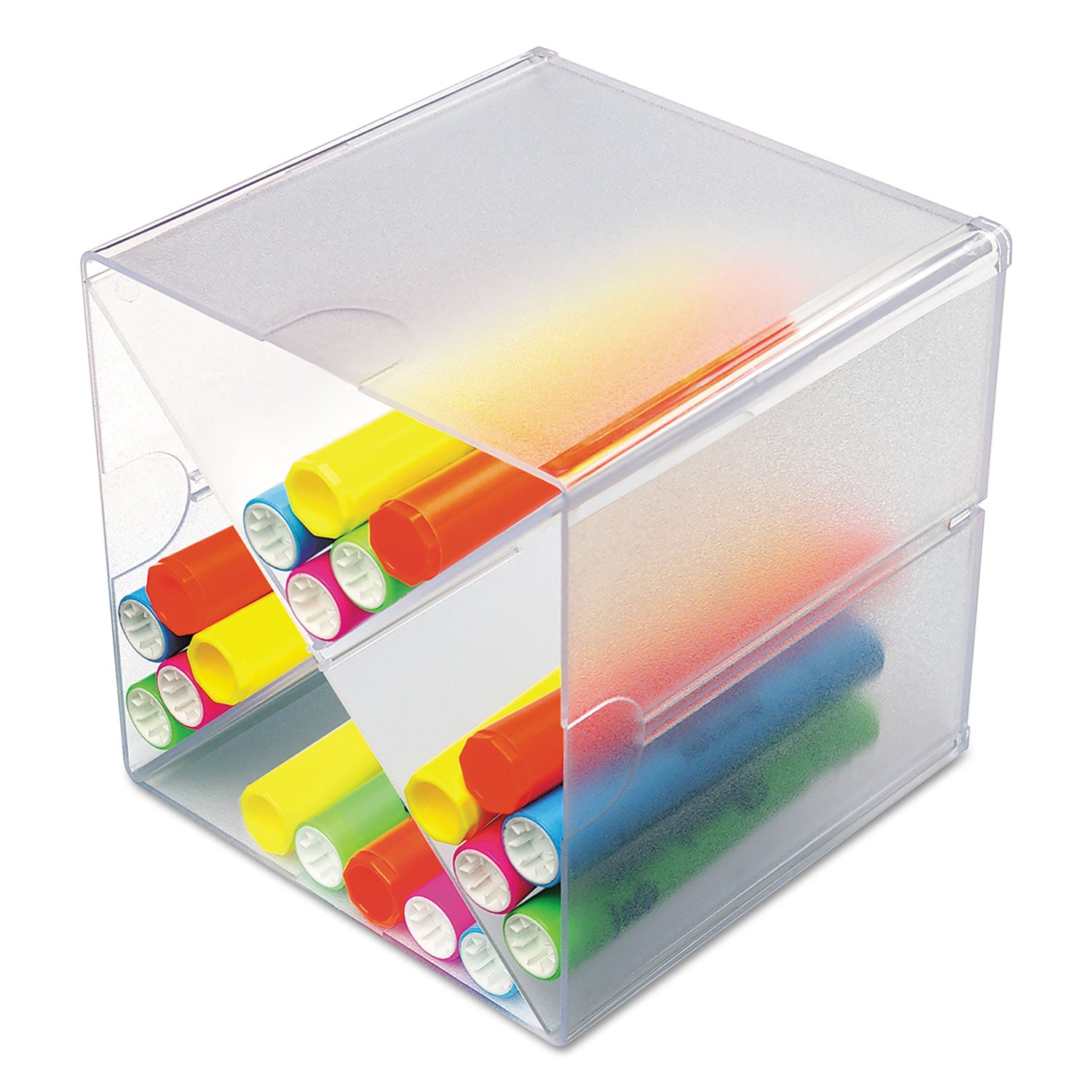 deflecto® Stackable Cube Organizer, X Divider, 4 Compartments, Plastic, 6 x 7.2 x 6, Clear