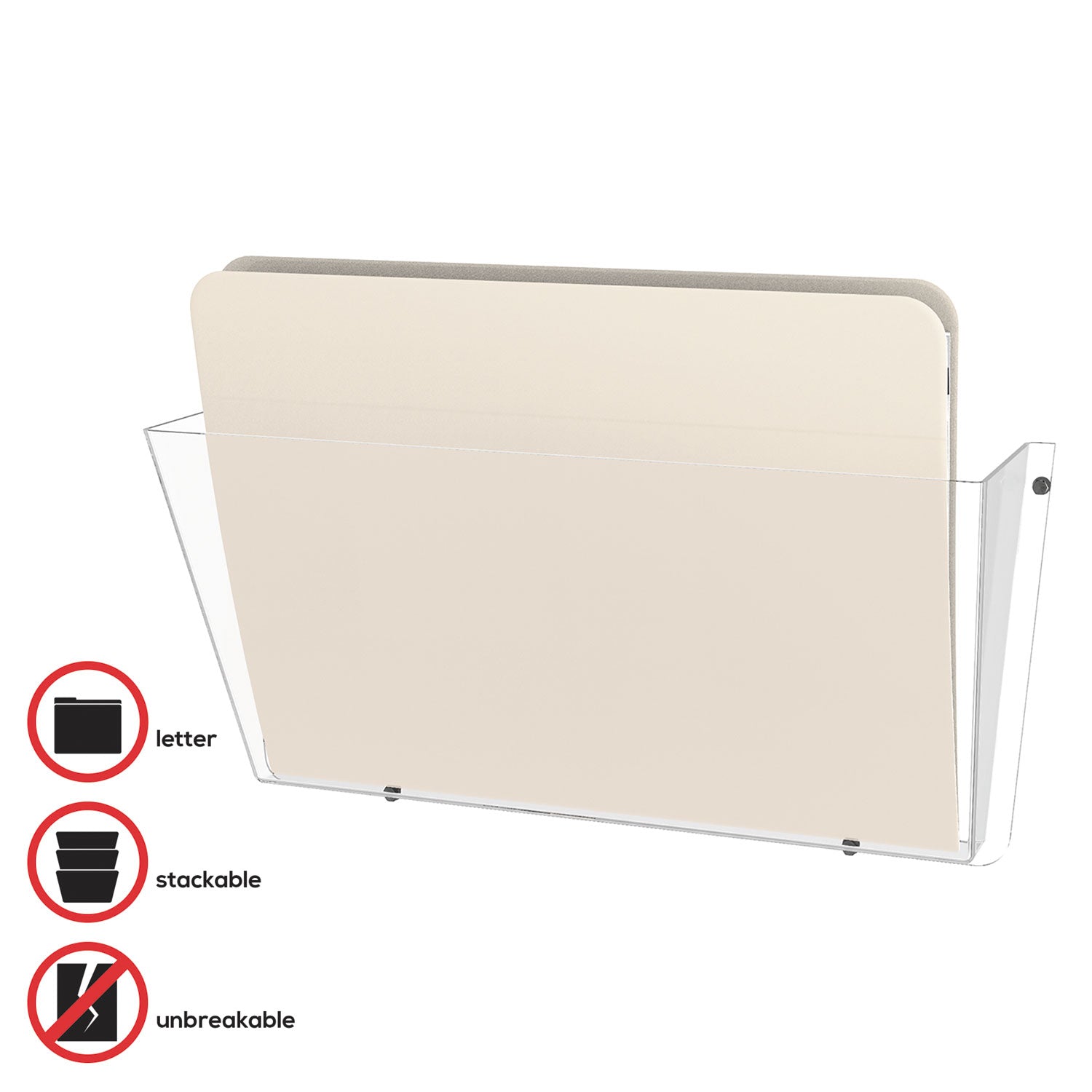 deflecto® Unbreakable DocuPocket Wall File, Letter Size, 14.5" x 3" x 6.5", Clear