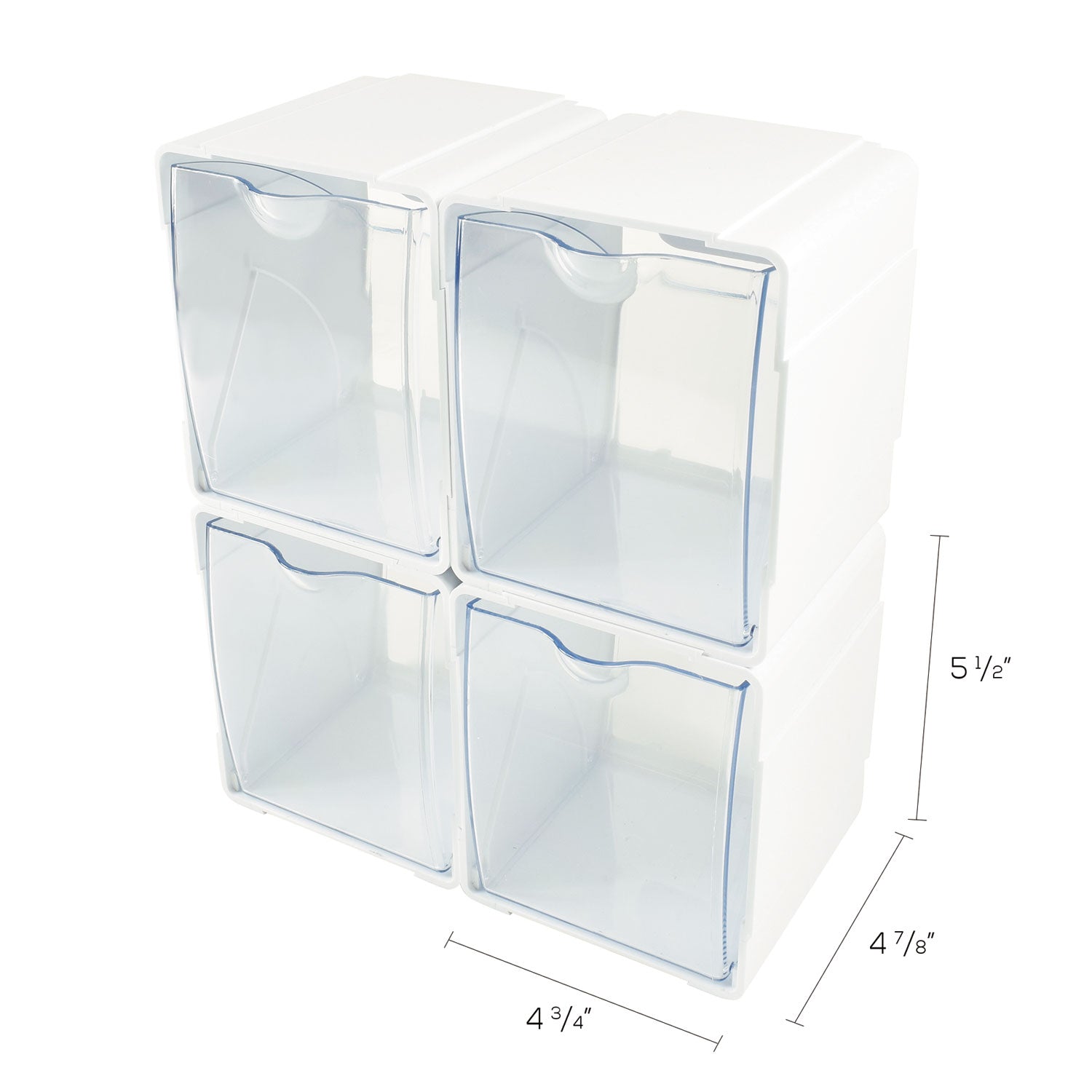 deflecto® Tilt Bin Interlocking 4-Bin Organizer, Plastic, 4.63 x 4.88 x 5.5, White/Clear