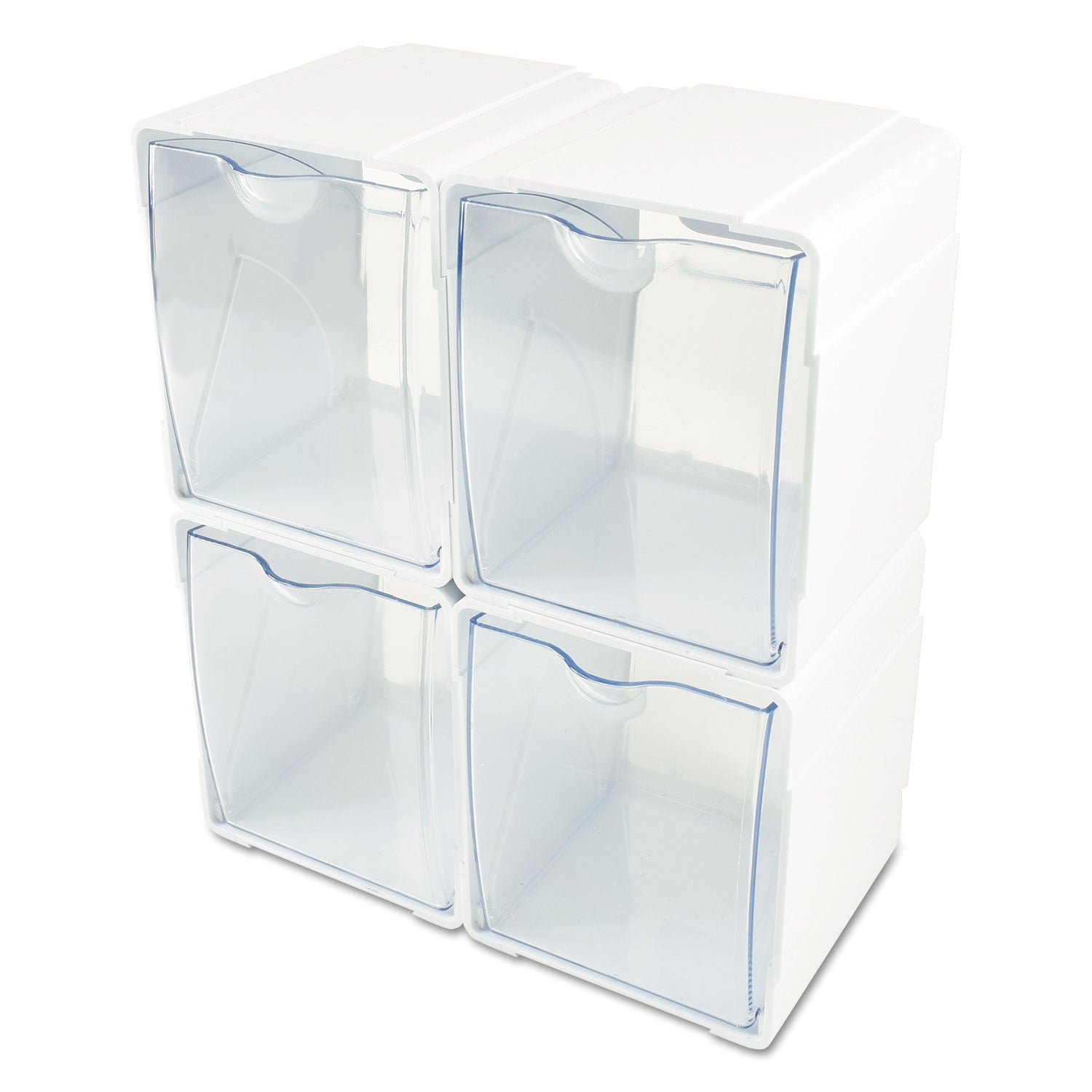 deflecto® Tilt Bin Interlocking 4-Bin Organizer, Plastic, 4.63 x 4.88 x 5.5, White/Clear