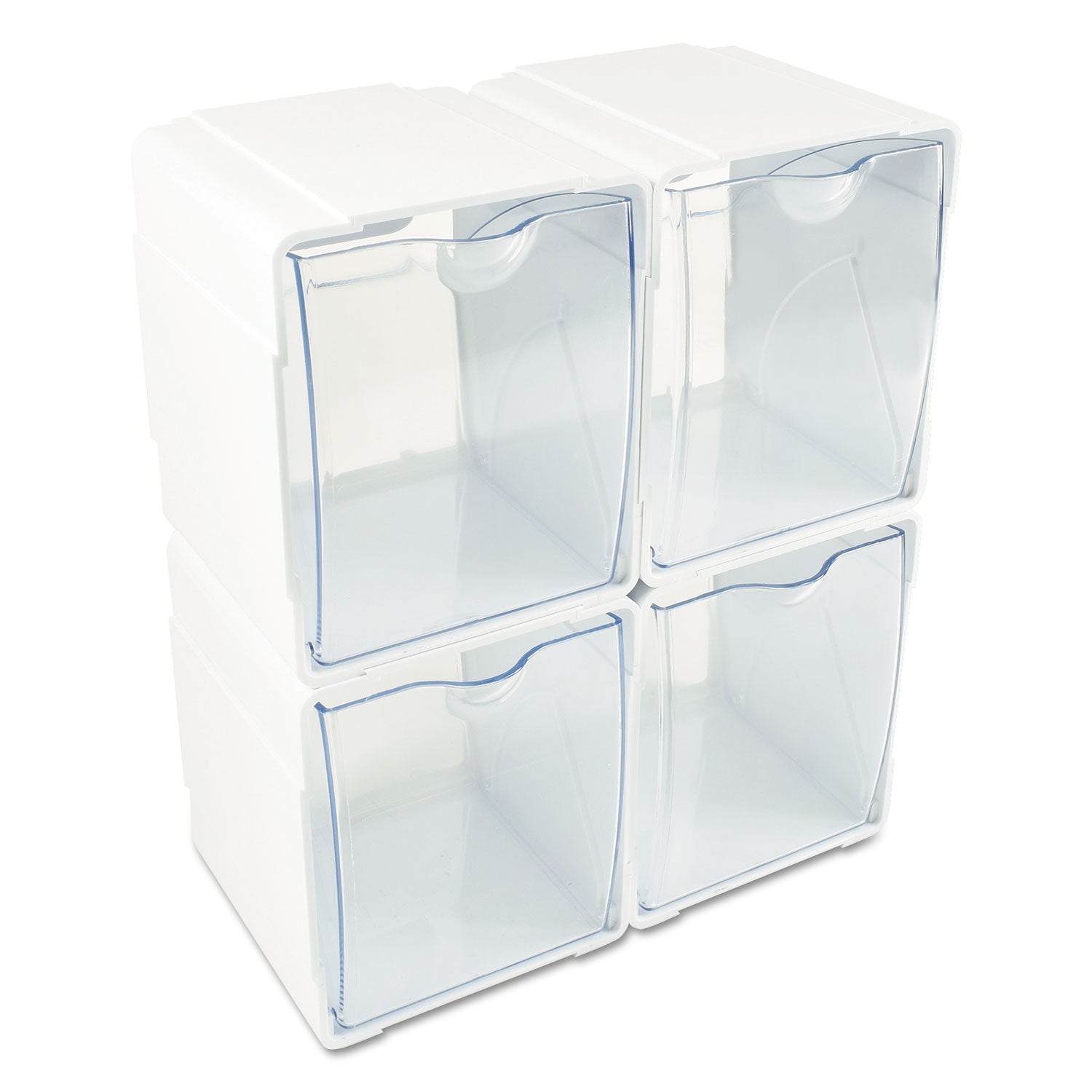 deflecto® Tilt Bin Interlocking 4-Bin Organizer, Plastic, 4.63 x 4.88 x 5.5, White/Clear