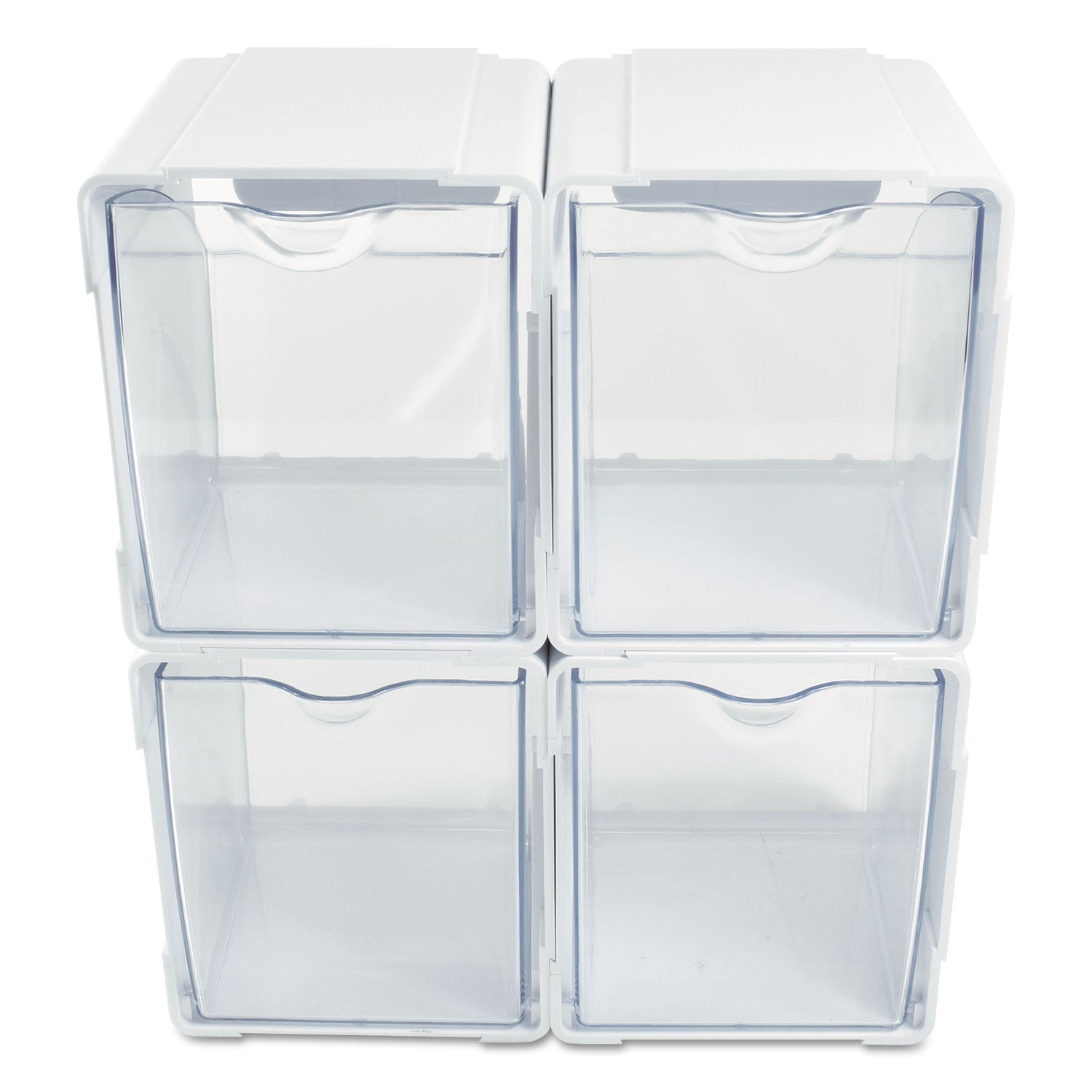 deflecto® Tilt Bin Interlocking 4-Bin Organizer, Plastic, 4.63 x 4.88 x 5.5, White/Clear