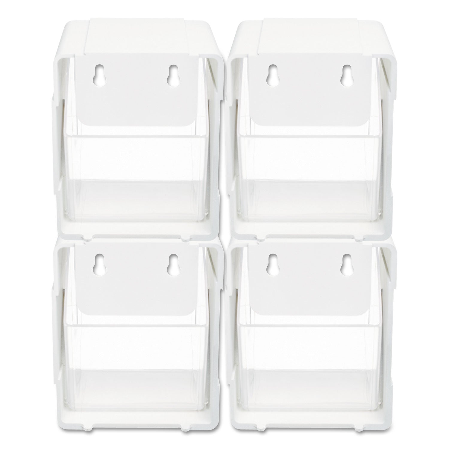 deflecto® Tilt Bin Interlocking 4-Bin Organizer, Plastic, 4.63 x 4.88 x 5.5, White/Clear