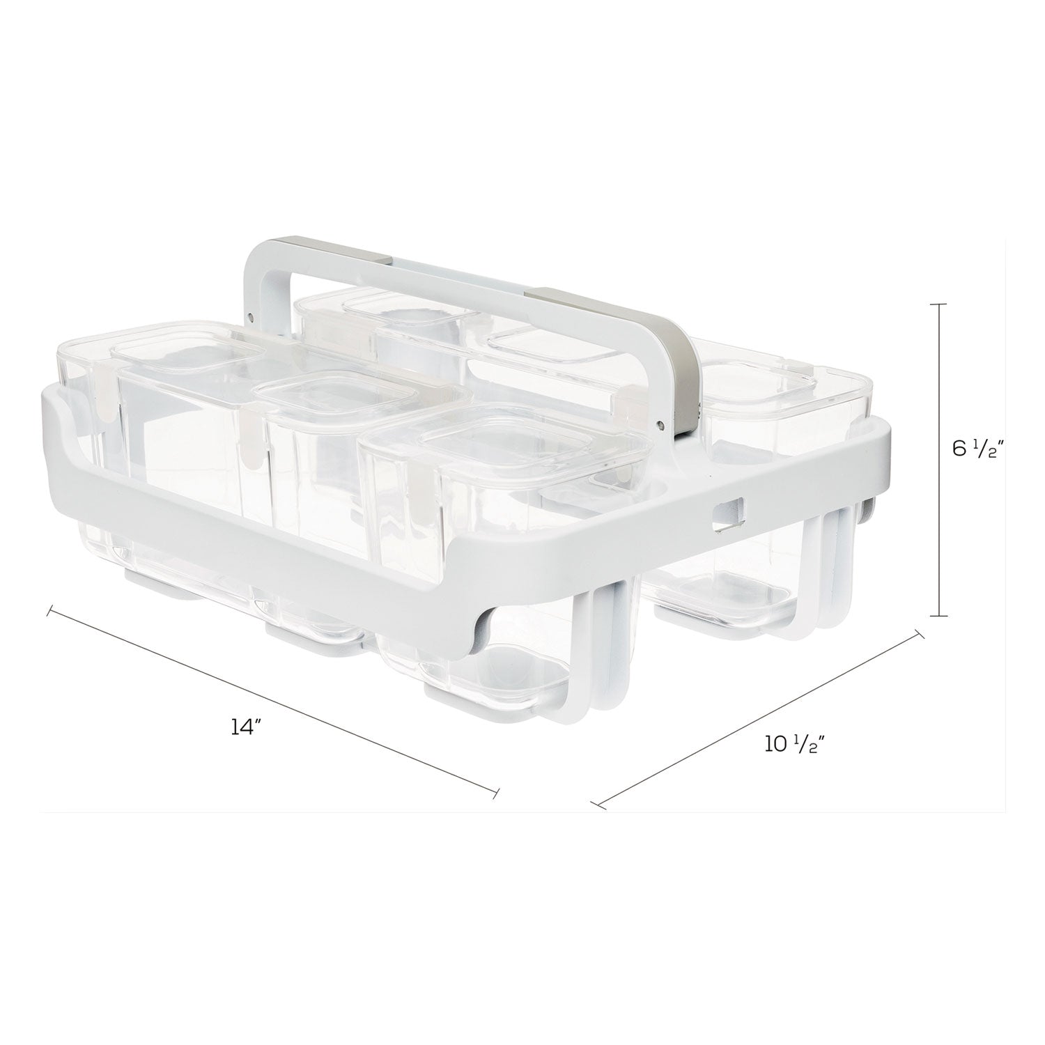 deflecto® Stackable Caddy Organizer with S, M and L Containers, Plastic, 10.5 x 14 x 6.5, White Caddy/Clear Containers