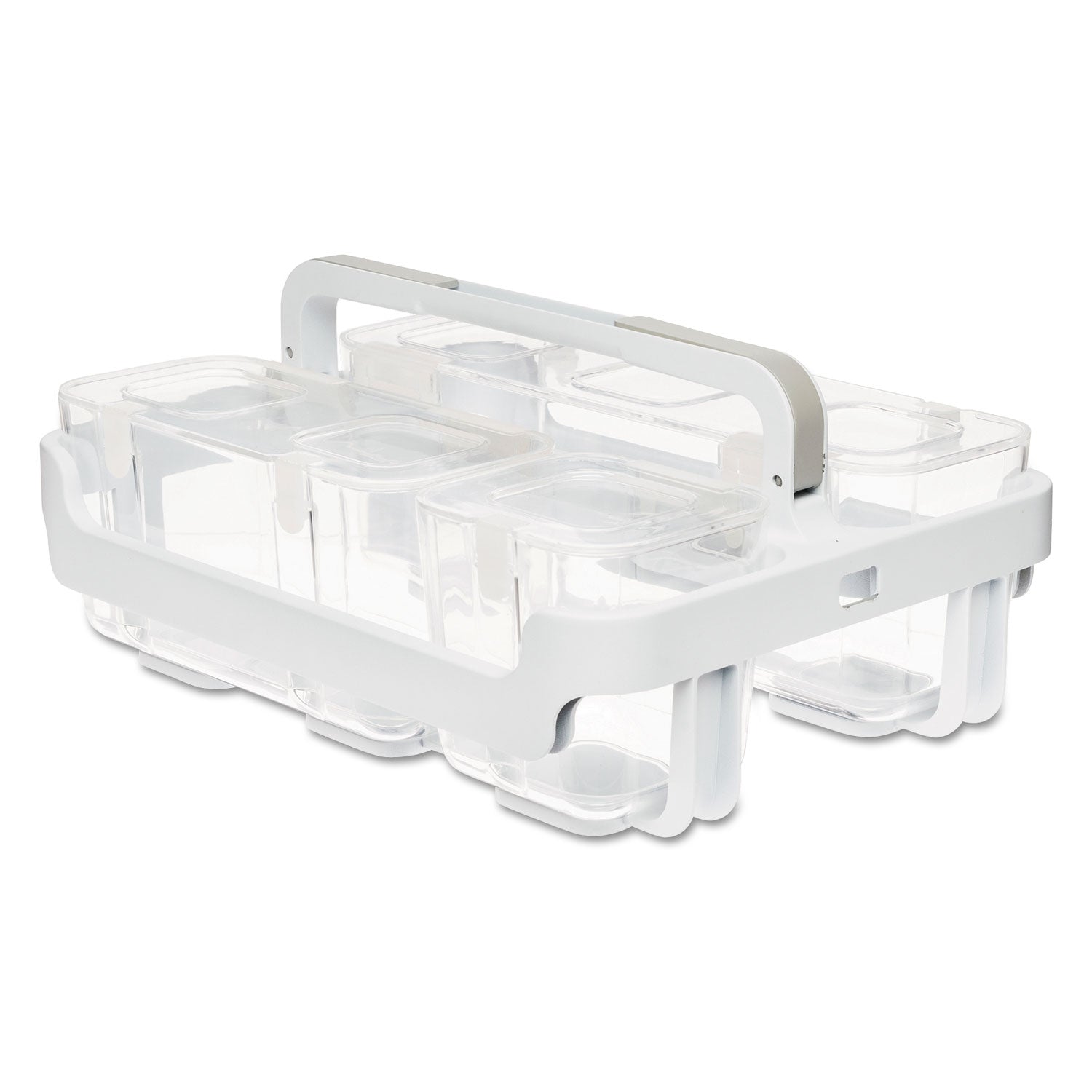 deflecto® Stackable Caddy Organizer with S, M and L Containers, Plastic, 10.5 x 14 x 6.5, White Caddy/Clear Containers