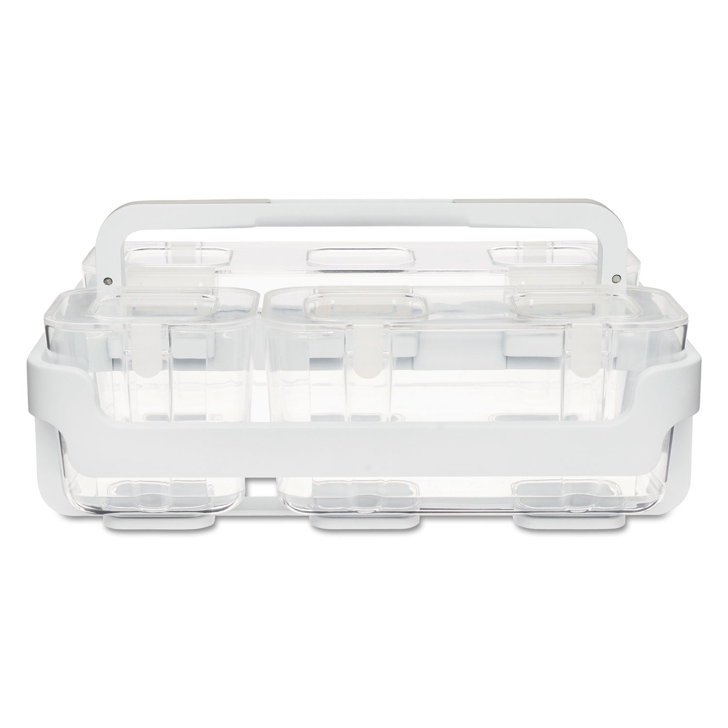 deflecto® Stackable Caddy Organizer with S, M and L Containers, Plastic, 10.5 x 14 x 6.5, White Caddy/Clear Containers