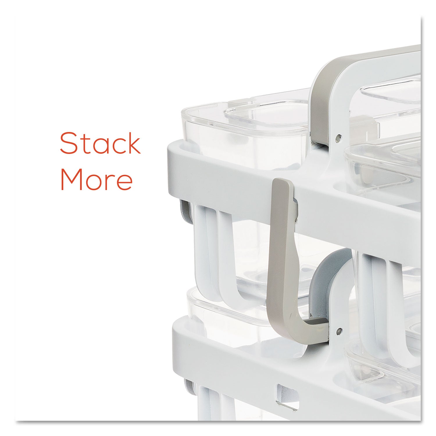 deflecto® Stackable Caddy Organizer with S, M and L Containers, Plastic, 10.5 x 14 x 6.5, White Caddy/Clear Containers