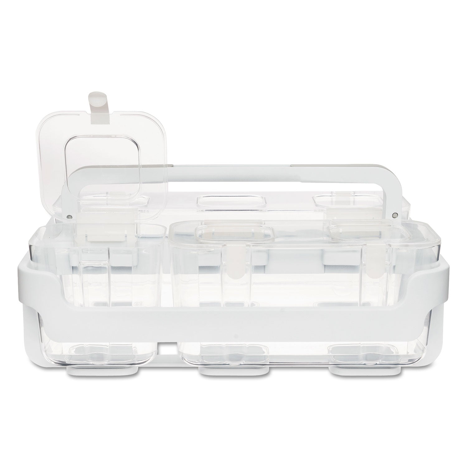 deflecto® Stackable Caddy Organizer with S, M and L Containers, Plastic, 10.5 x 14 x 6.5, White Caddy/Clear Containers