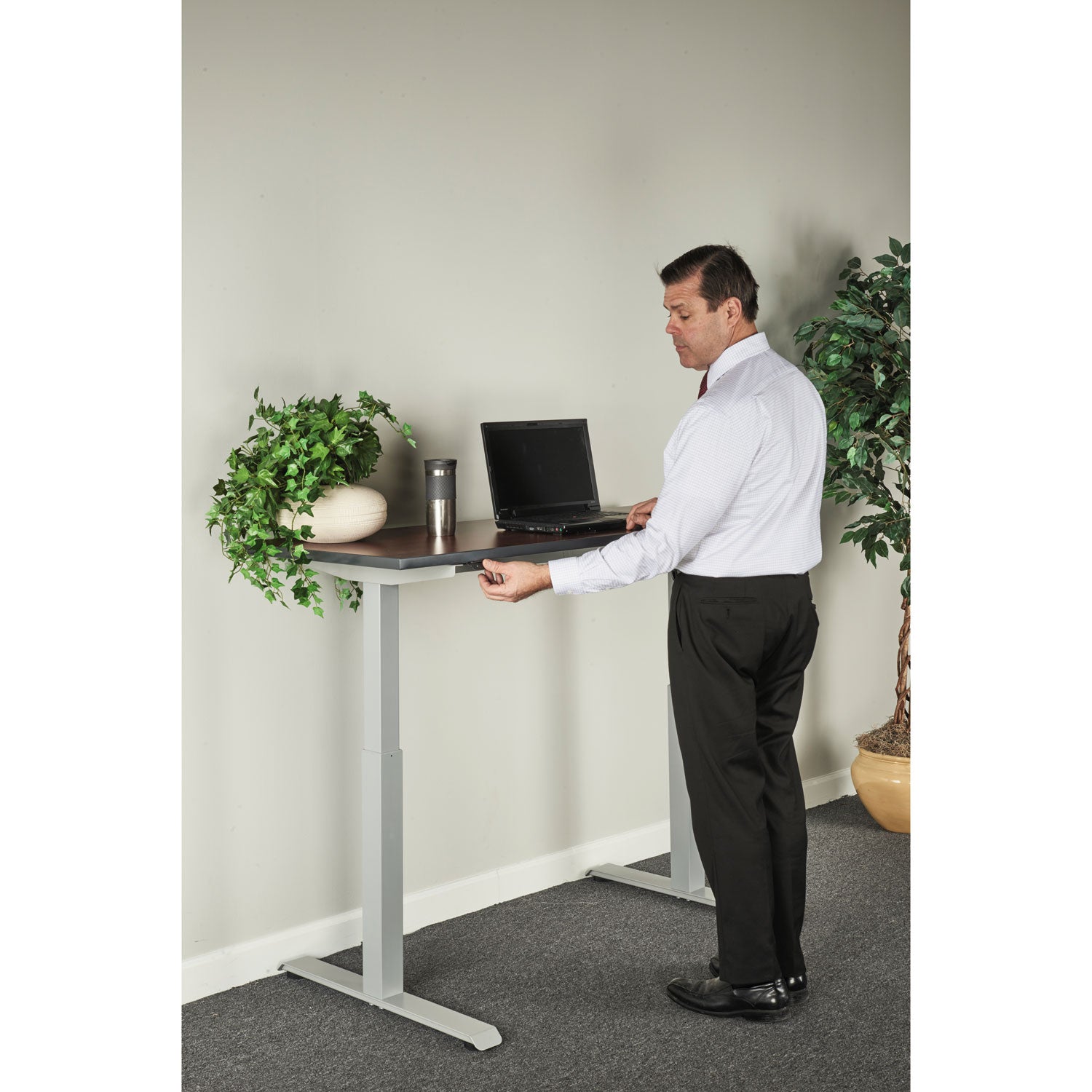 Alera® AdaptivErgo Sit-Stand Two-Stage Electric Height-Adjustable Table Base, 48.06" x 24.35" x 27.5" to 47.2", Gray