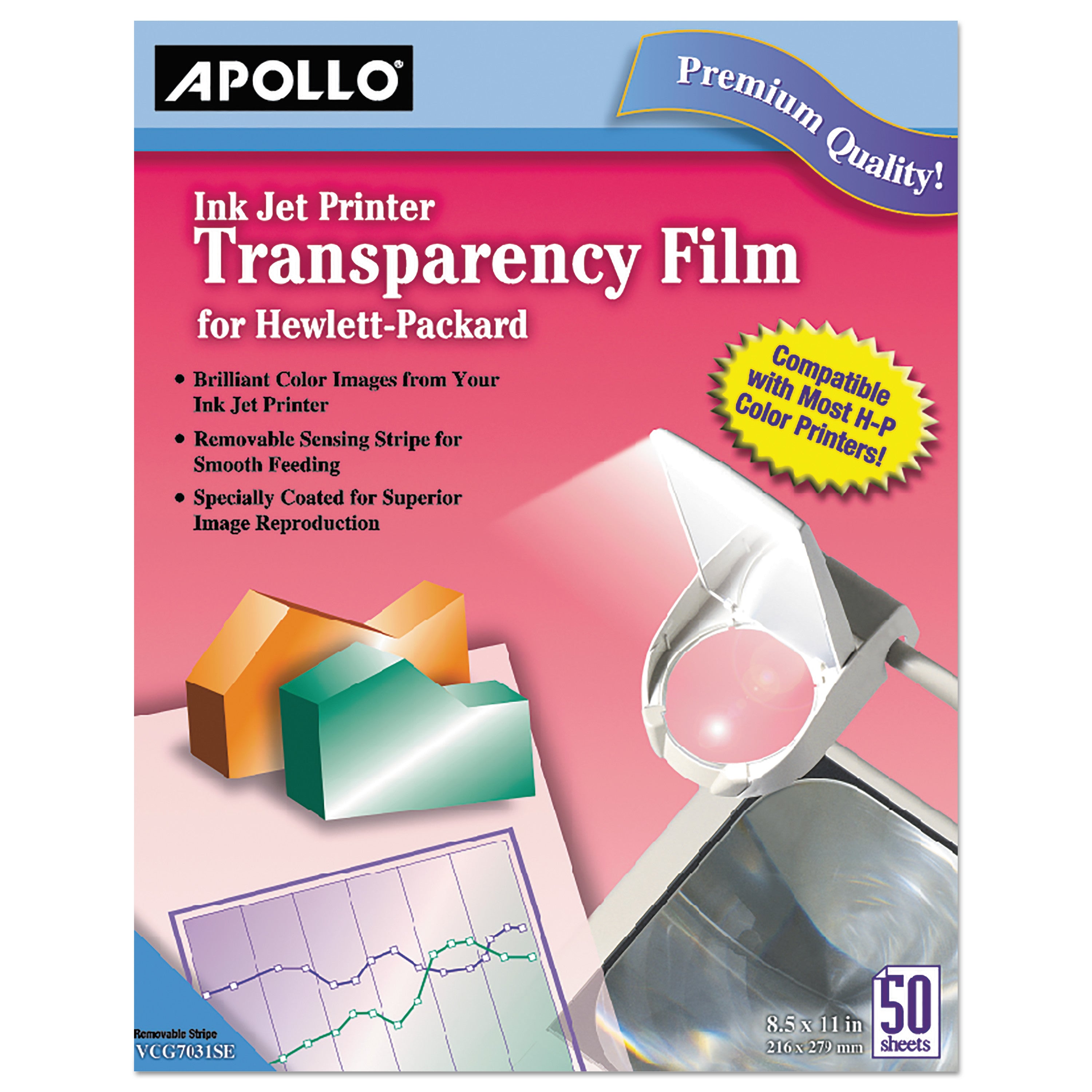 Quick-Dry Color Inkjet Transparency Film with Handling Strip, 8.5 x 11, 50/Box