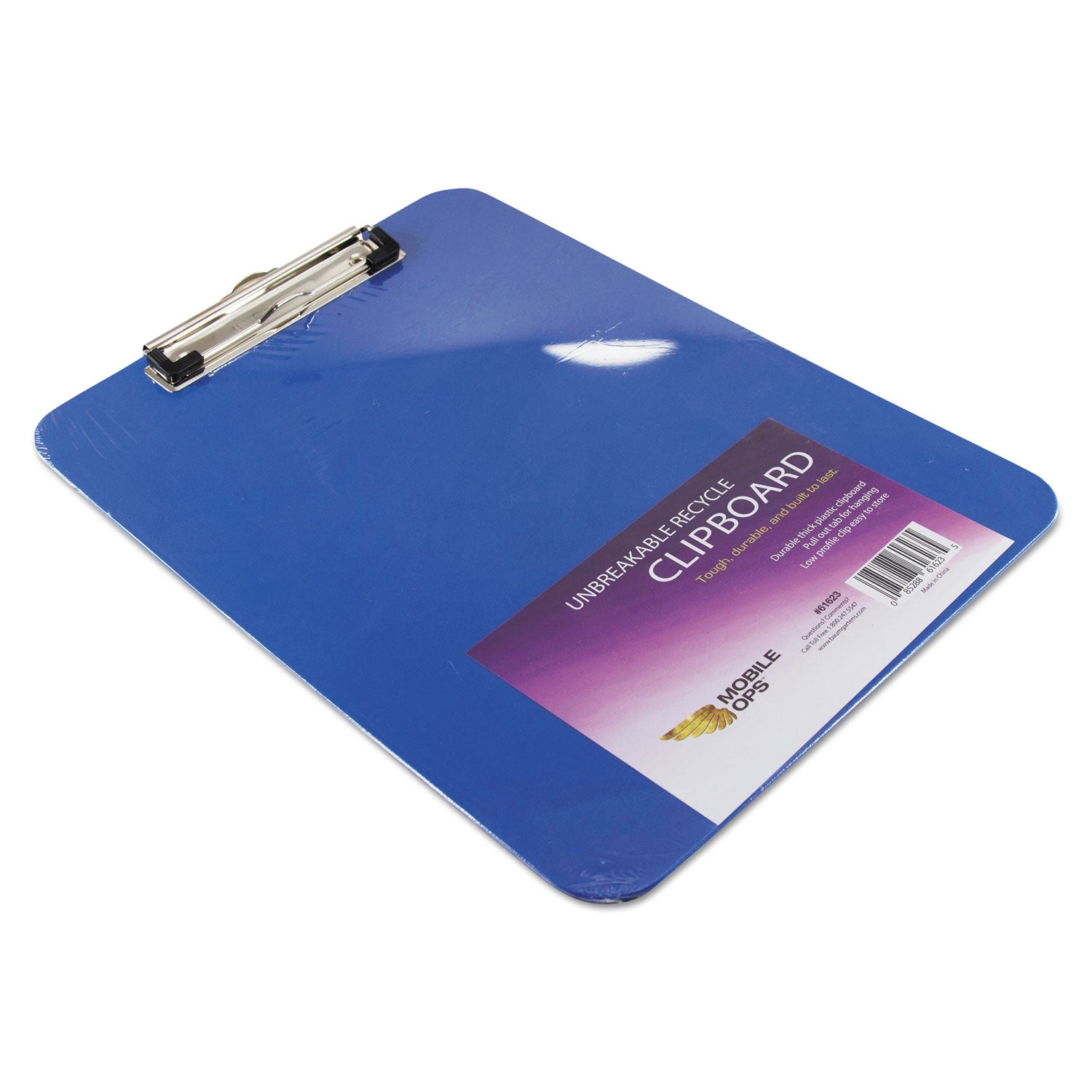 Mobile OPS® Unbreakable Recycled Clipboard, 0.25" Clip Capacity, Holds 8.5 x 11 Sheets, Blue