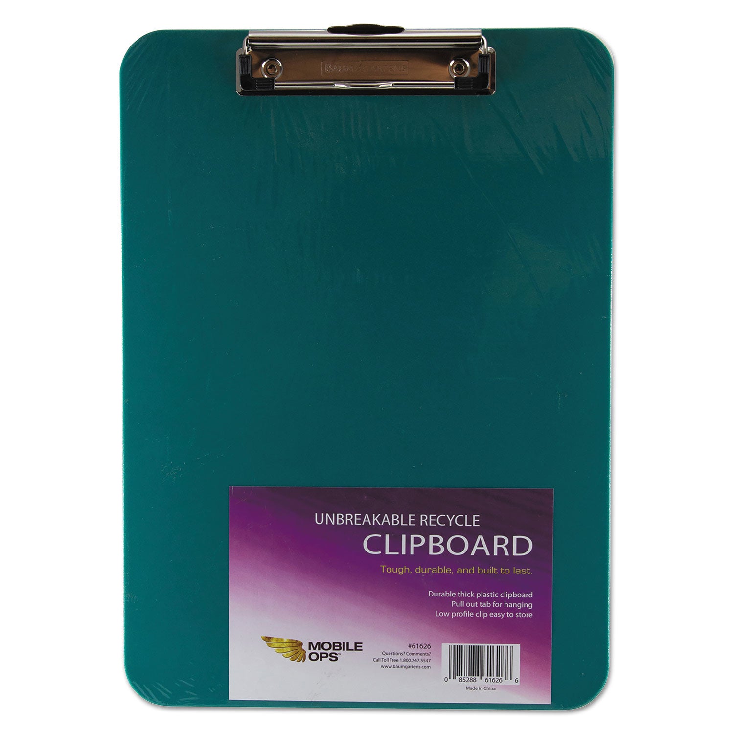 Mobile OPS® Unbreakable Recycled Clipboard, 0.25" Clip Capacity, Holds 8.5 x 11 Sheets, Green