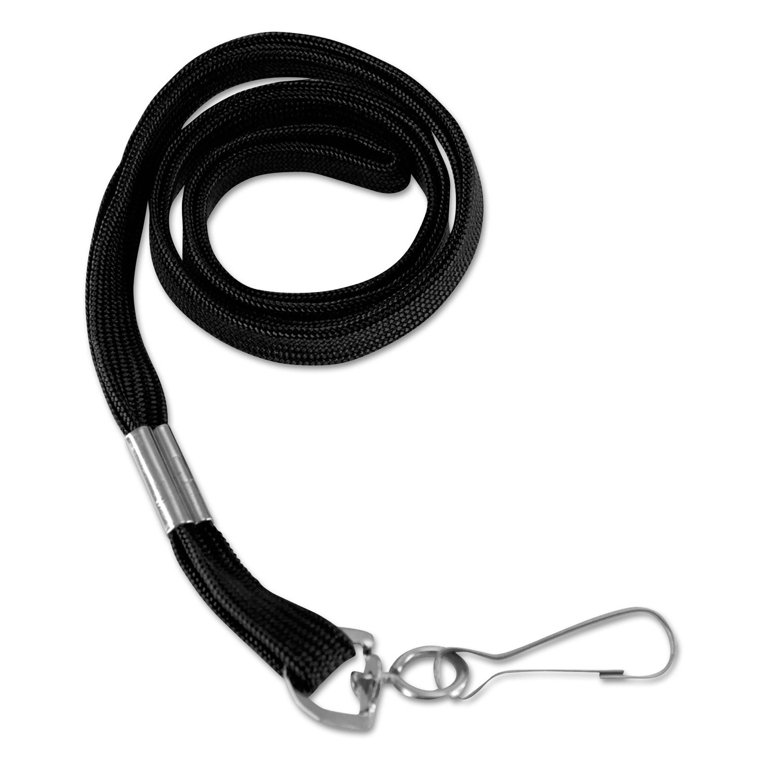 SICURIX® Flat Lanyard, Metal Hook Fastener, 36", Nylon, Black, 100/Pack