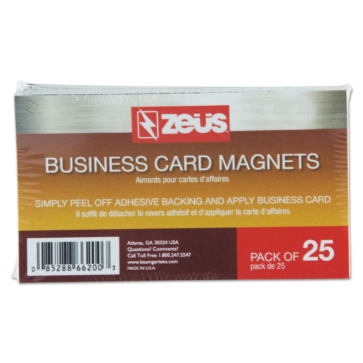 ZEUS® Business Card Magnets, 2 x 3.5, White, Adhesive Coated, 25/Pack