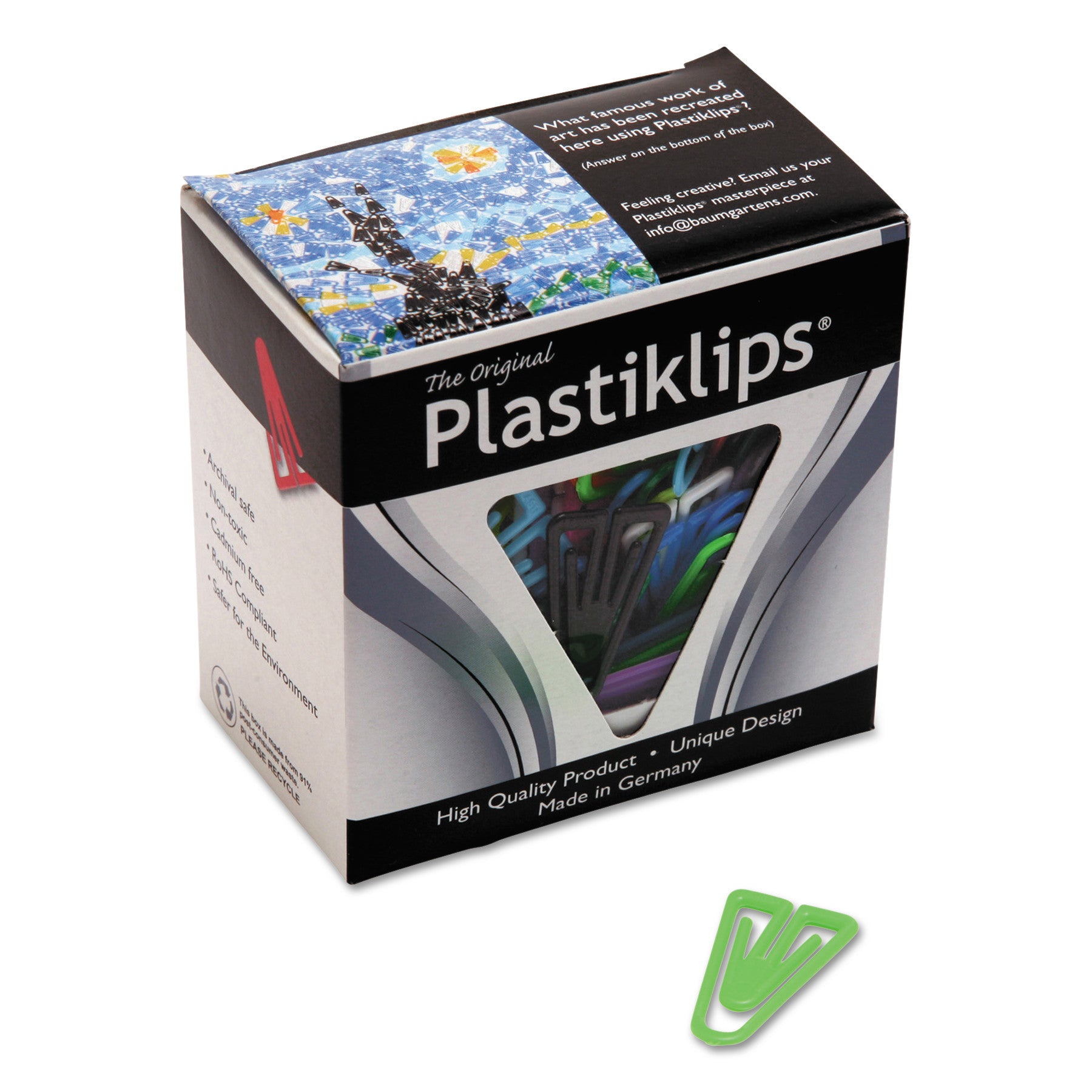 Plastiklips Paper Clips, Medium, Smooth, Assorted Colors, 500/Box