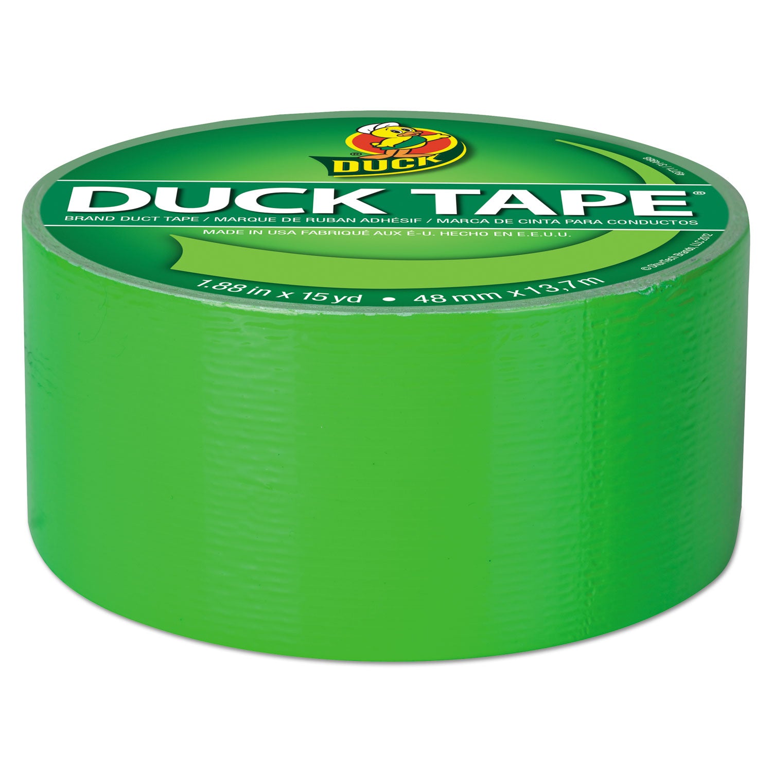 Duck® Colored Duct Tape, 3" Core, 1.88" x 15 yds, Neon Green