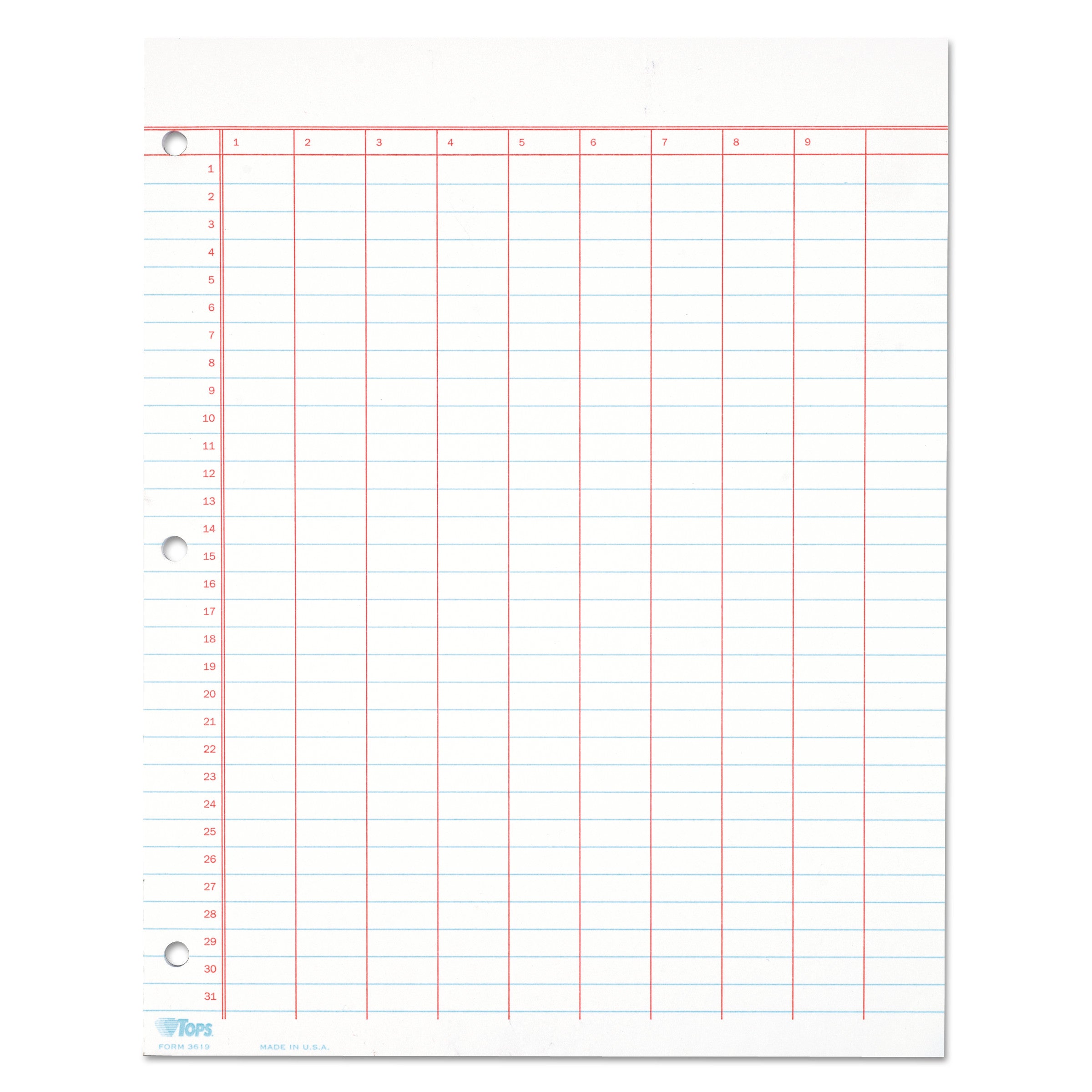 Data Pad with Numbered Column Headings, Data/Lab-Record Format, Wide/Legal Rule, 10 Columns, 8.5 x 11, White, 50 Sheets