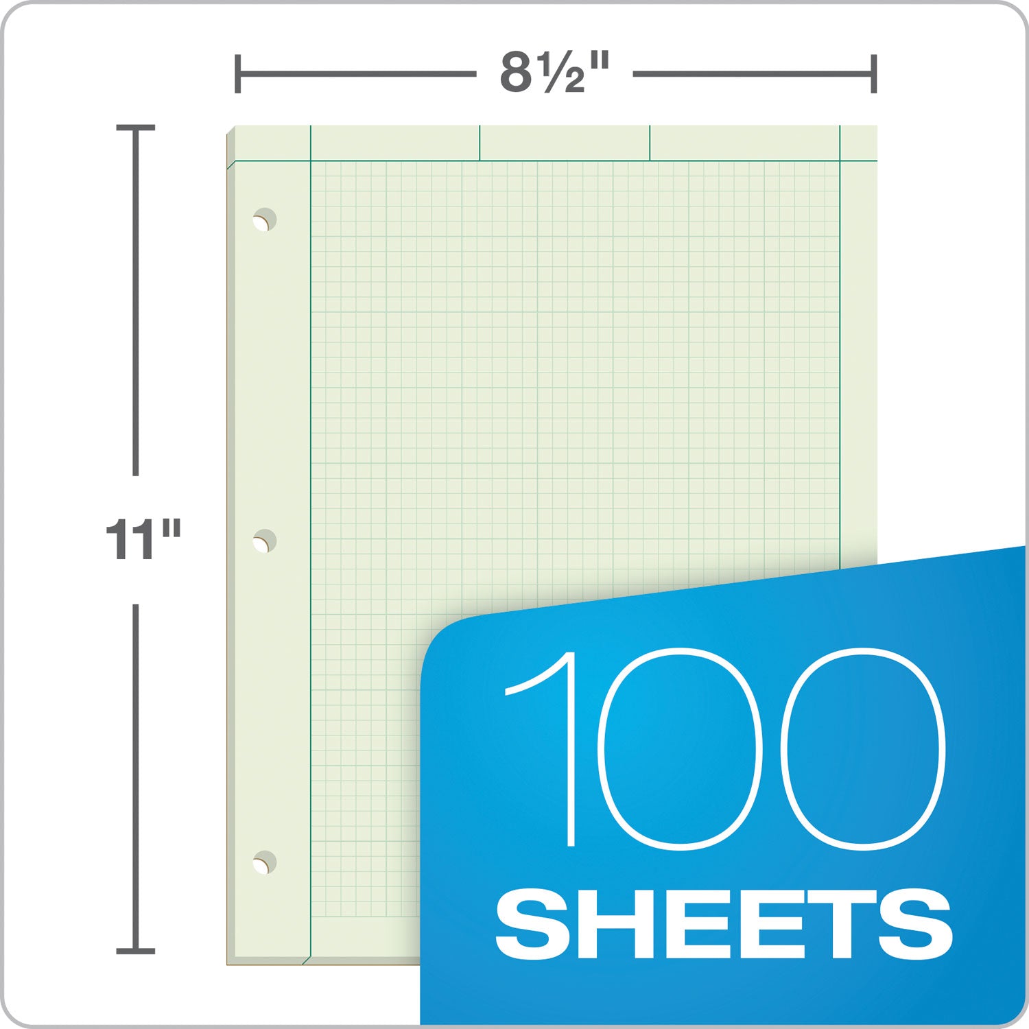 TOPS™ Engineering Computation Pads, Cross-Section Quadrille Rule (5 Sq/in, 1 Sq/in), Green Cover, 100 Green-Tint 8.5 X 11 Sheets