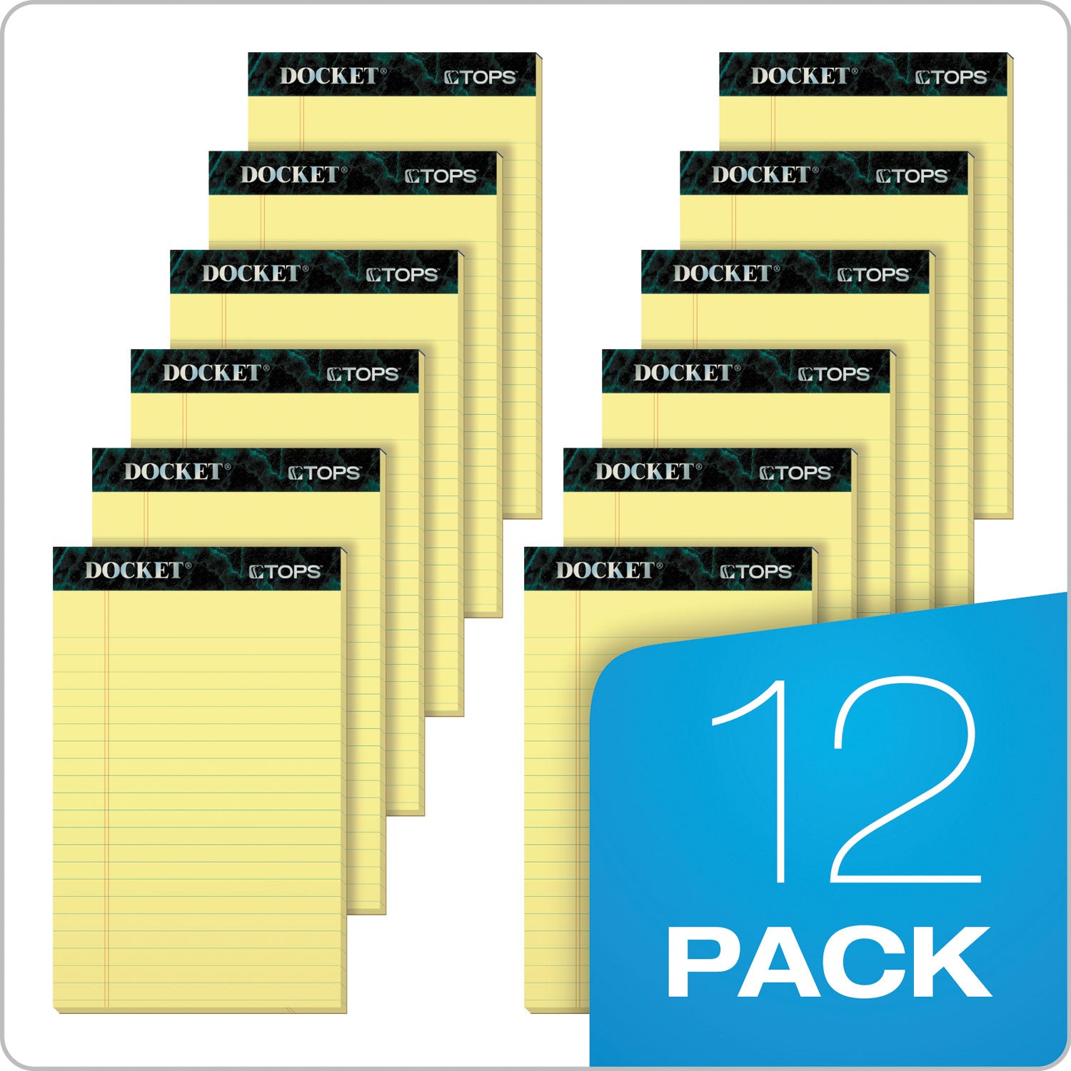 TOPS™ Docket Ruled Perforated Pads, Wide/Legal Rule, 50 Canary-Yellow 8.5 x 11.75 Sheets, 12/Pack