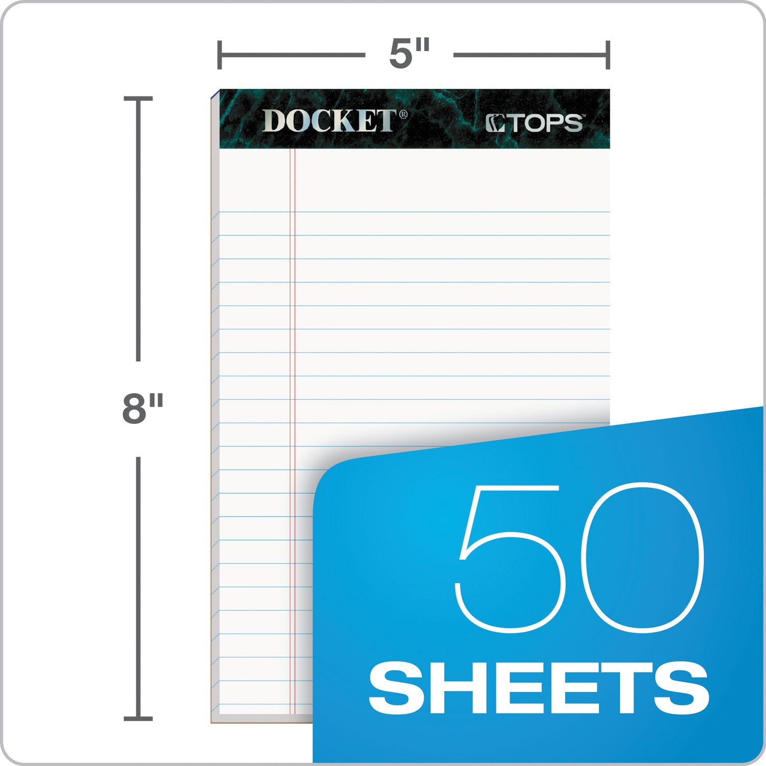 TOPS™ Docket Ruled Perforated Pads, Narrow Rule, 50 White 5 x 8 Sheets, 12/Pack