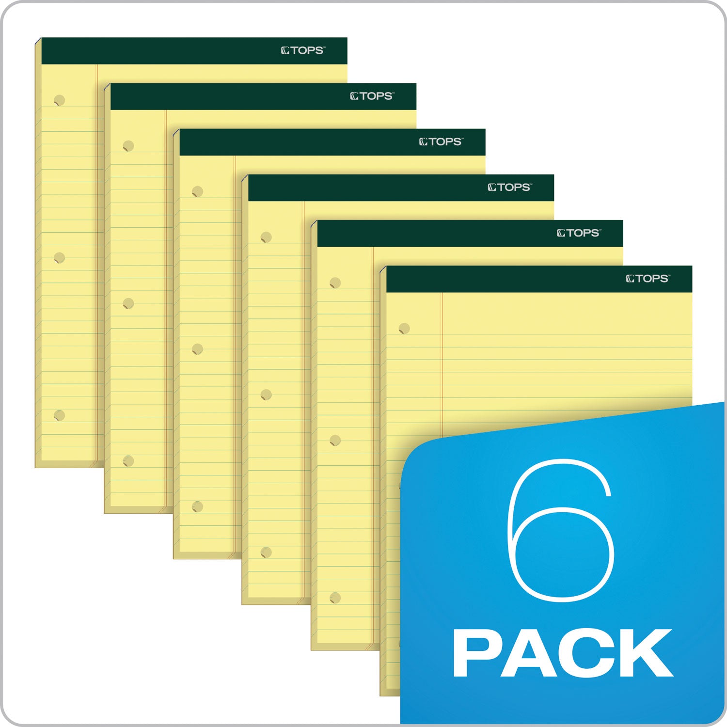 TOPS™ Double Docket Ruled Pads, Wide/legal Rule, 100 Canary-Yellow 8.5 X 11.75 Sheets, 6/pack